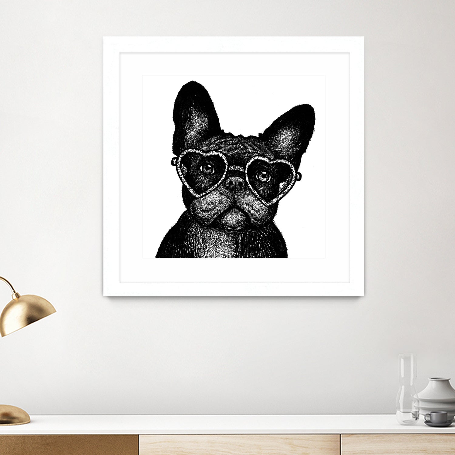 French bulldog portrait in glasses by Anastasiia Kononenko on GIANT ART - black cartooning