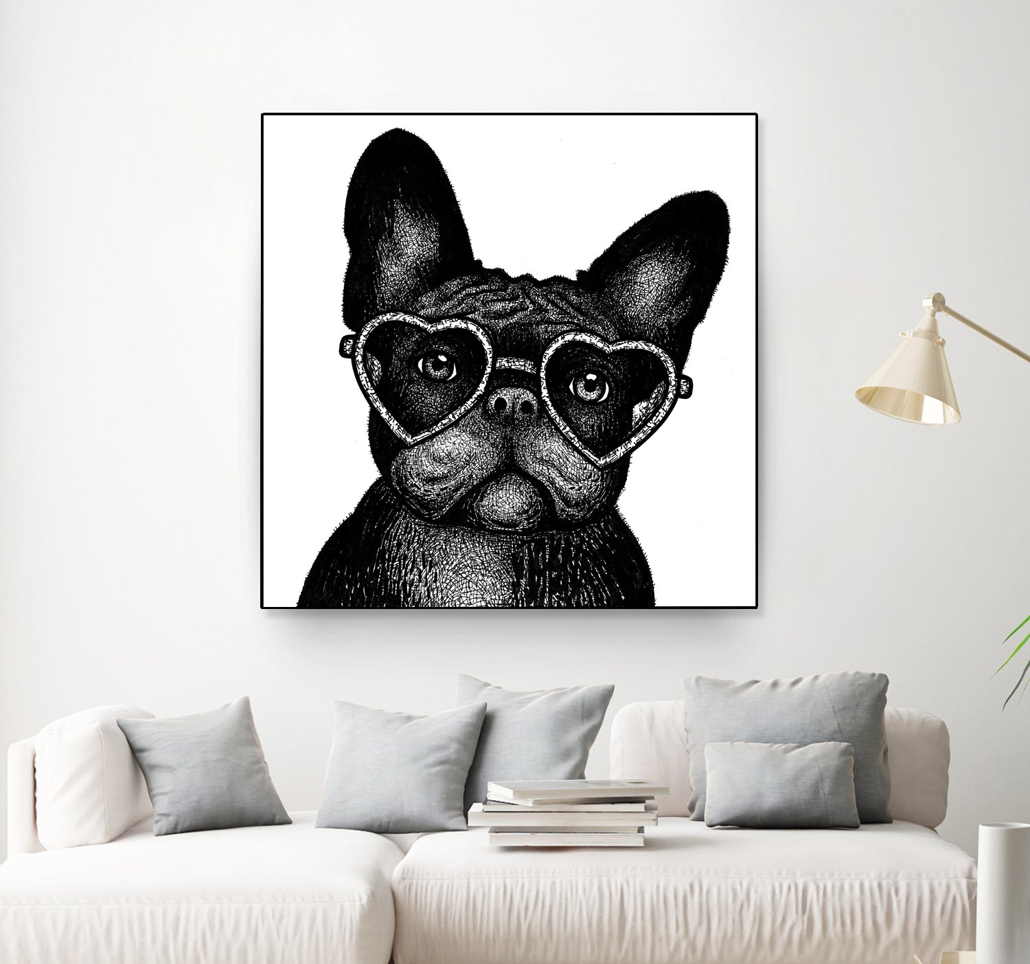 French bulldog portrait in glasses by Anastasiia Kononenko on GIANT ART - black cartooning