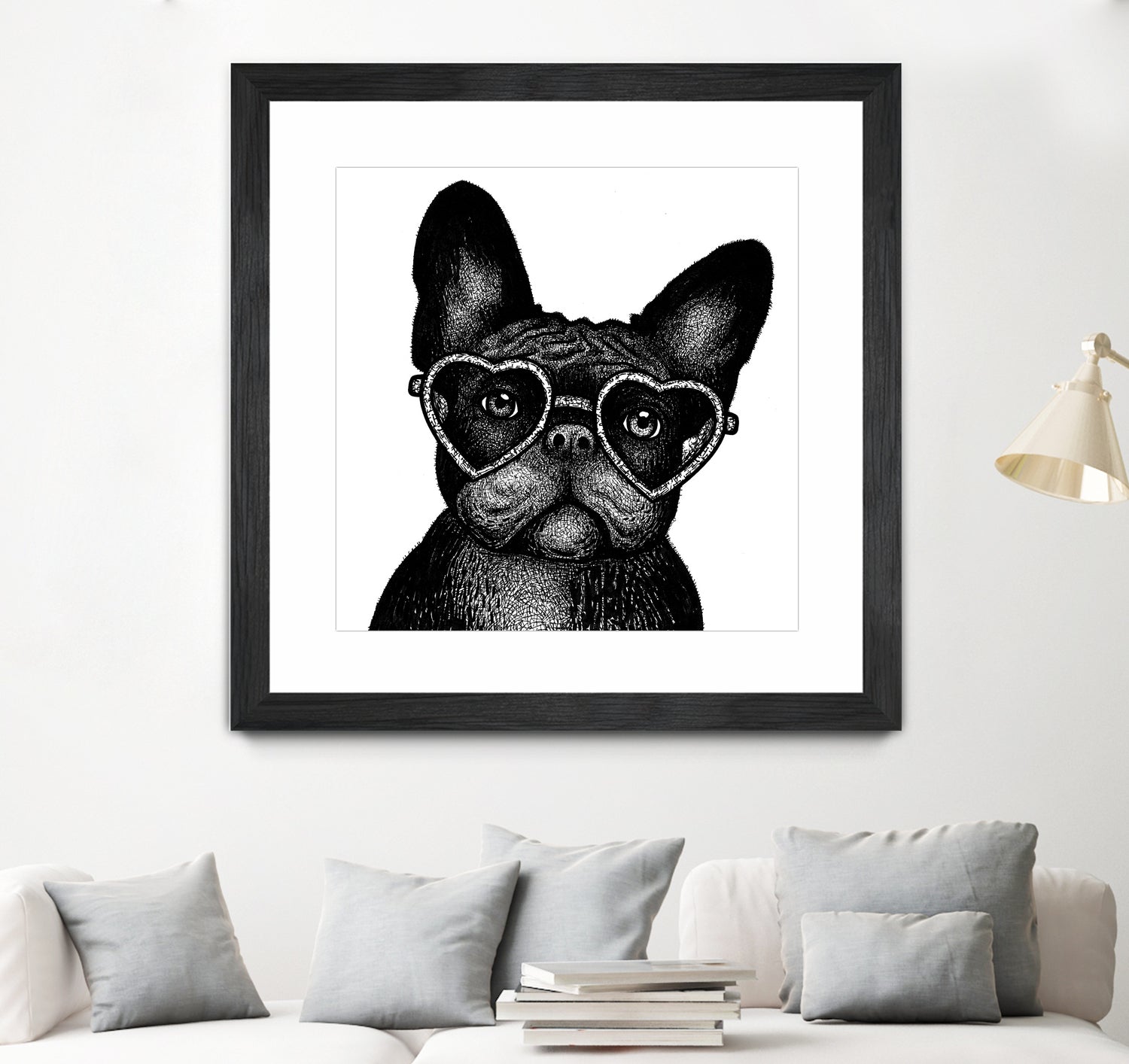 French bulldog portrait in glasses by Anastasiia Kononenko on GIANT ART - black cartooning