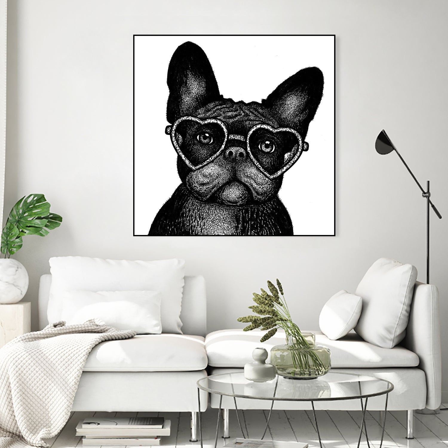 French bulldog portrait in glasses by Anastasiia Kononenko on GIANT ART - black cartooning