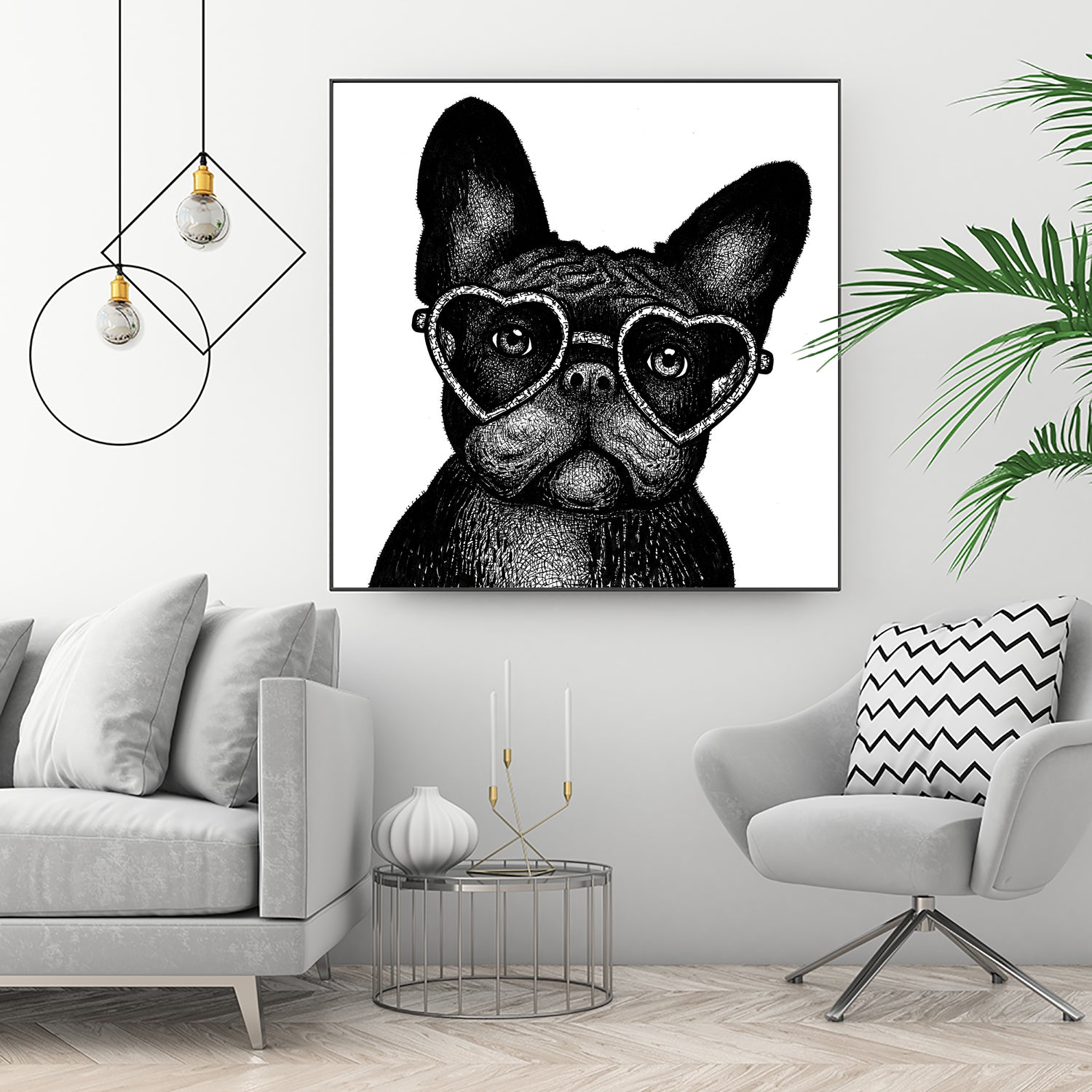 French bulldog portrait in glasses by Anastasiia Kononenko on GIANT ART - black cartooning