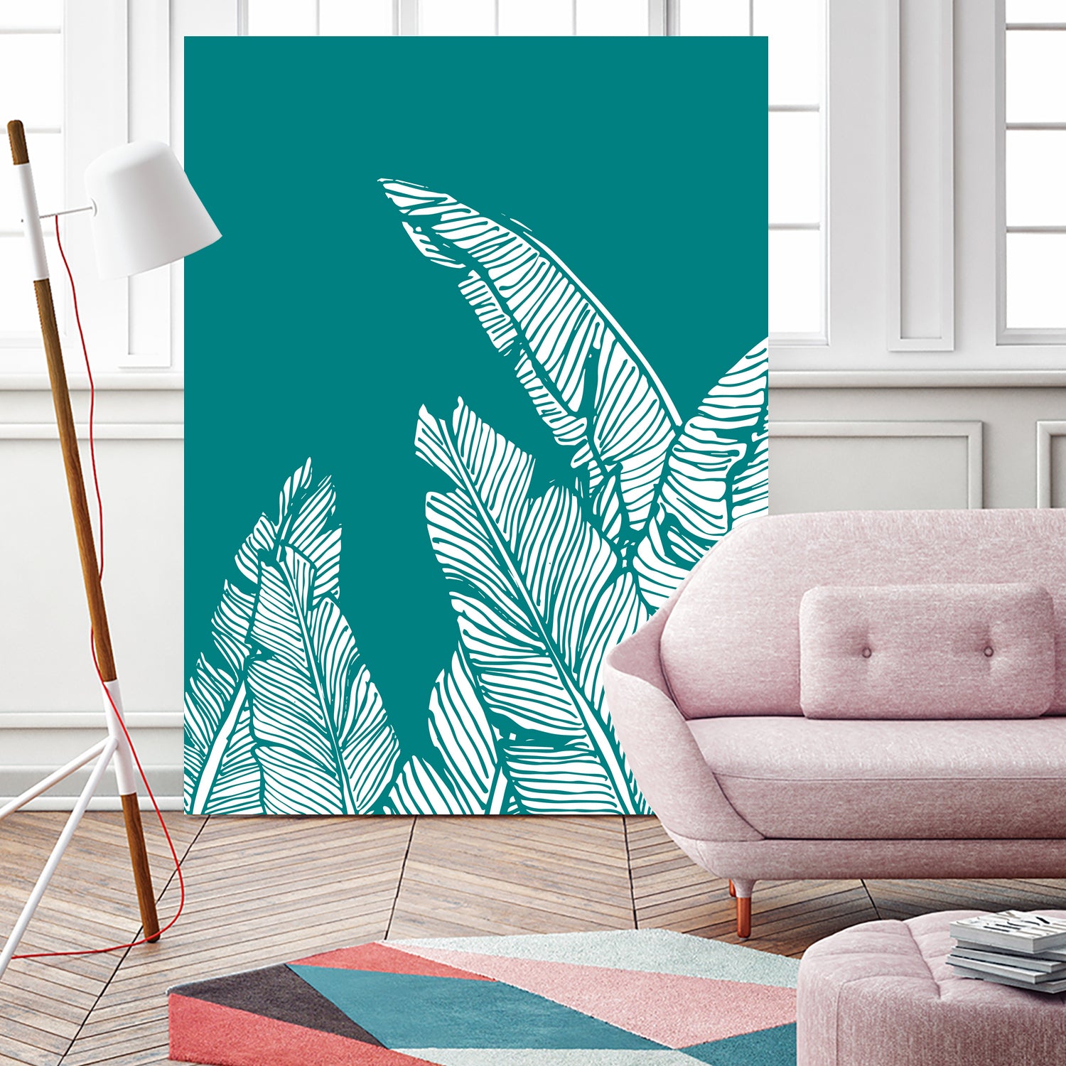 Banana Leaves on Teal by Daniela di Niro on GIANT ART - blue digital drawing