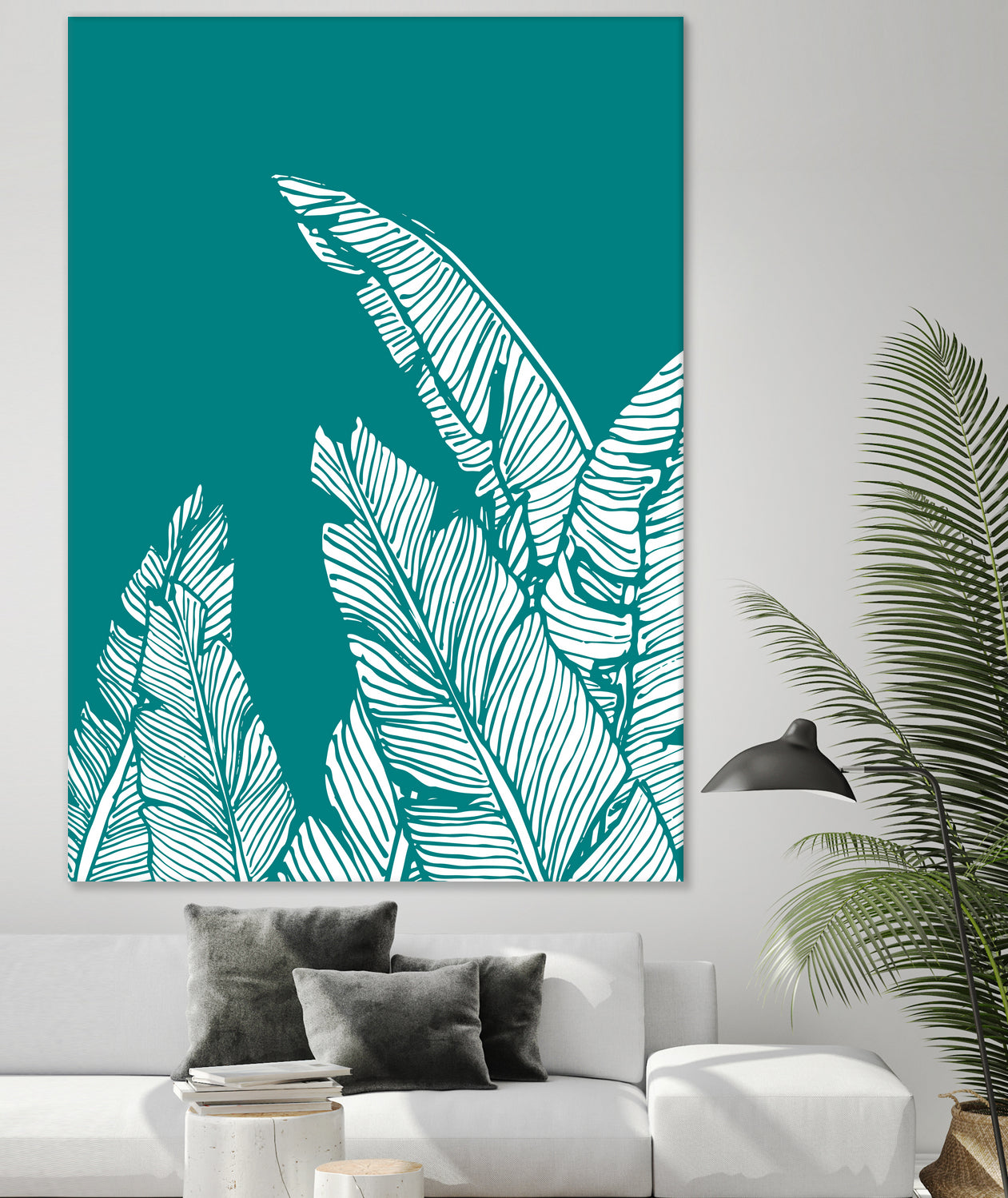 Banana Leaves on Teal by Daniela di Niro on GIANT ART - blue digital drawing