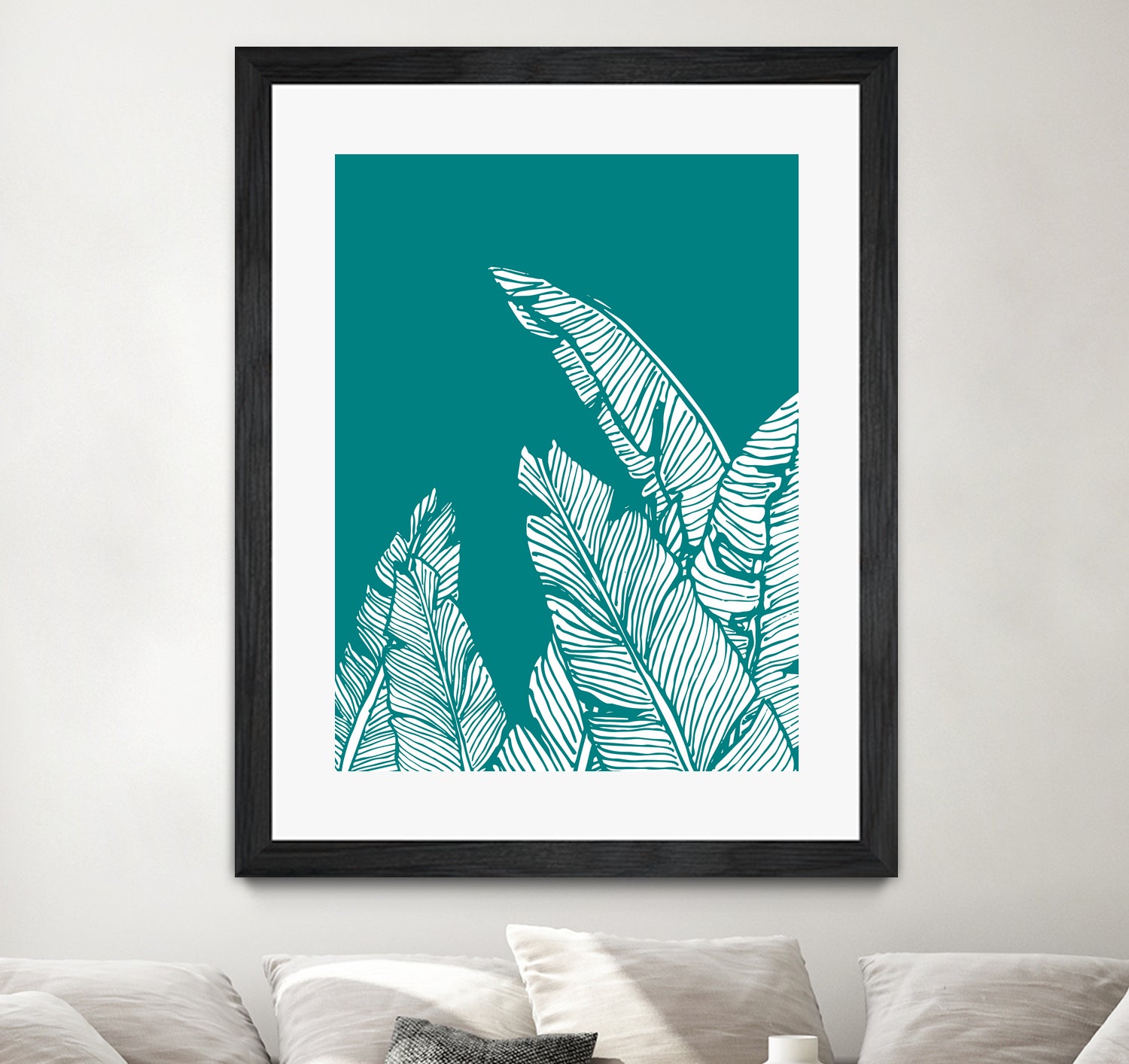 Banana Leaves on Teal by Daniela di Niro on GIANT ART - blue digital drawing