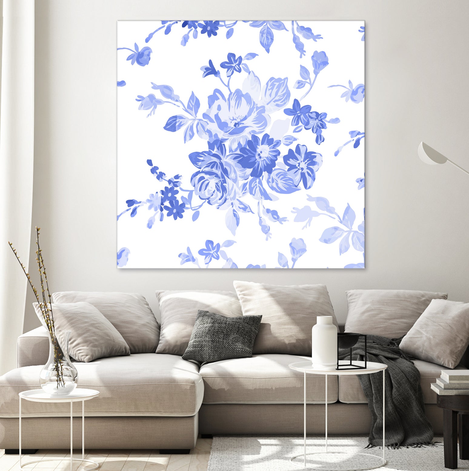 Blue Flowers - Floral Pattern Art by salome mikaberidze on GIANT ART - blue digital drawing