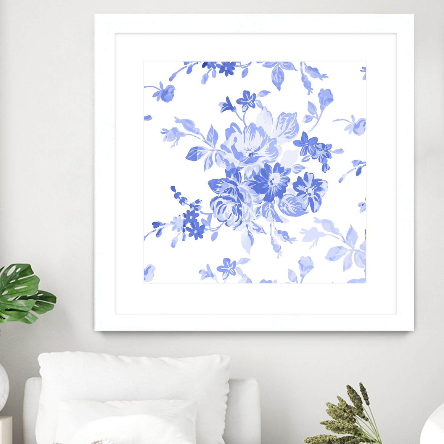 Blue Flowers - Floral Pattern Art by salome mikaberidze on GIANT ART - blue digital drawing