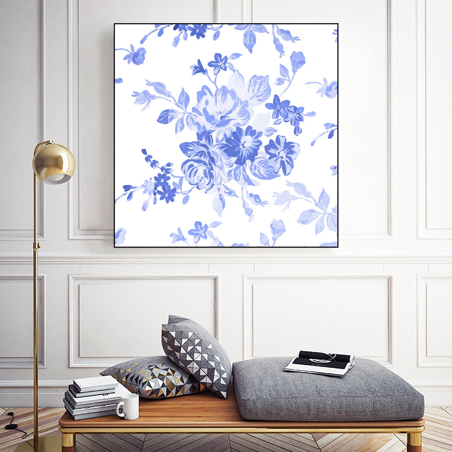 Blue Flowers - Floral Pattern Art by salome mikaberidze on GIANT ART - blue digital drawing