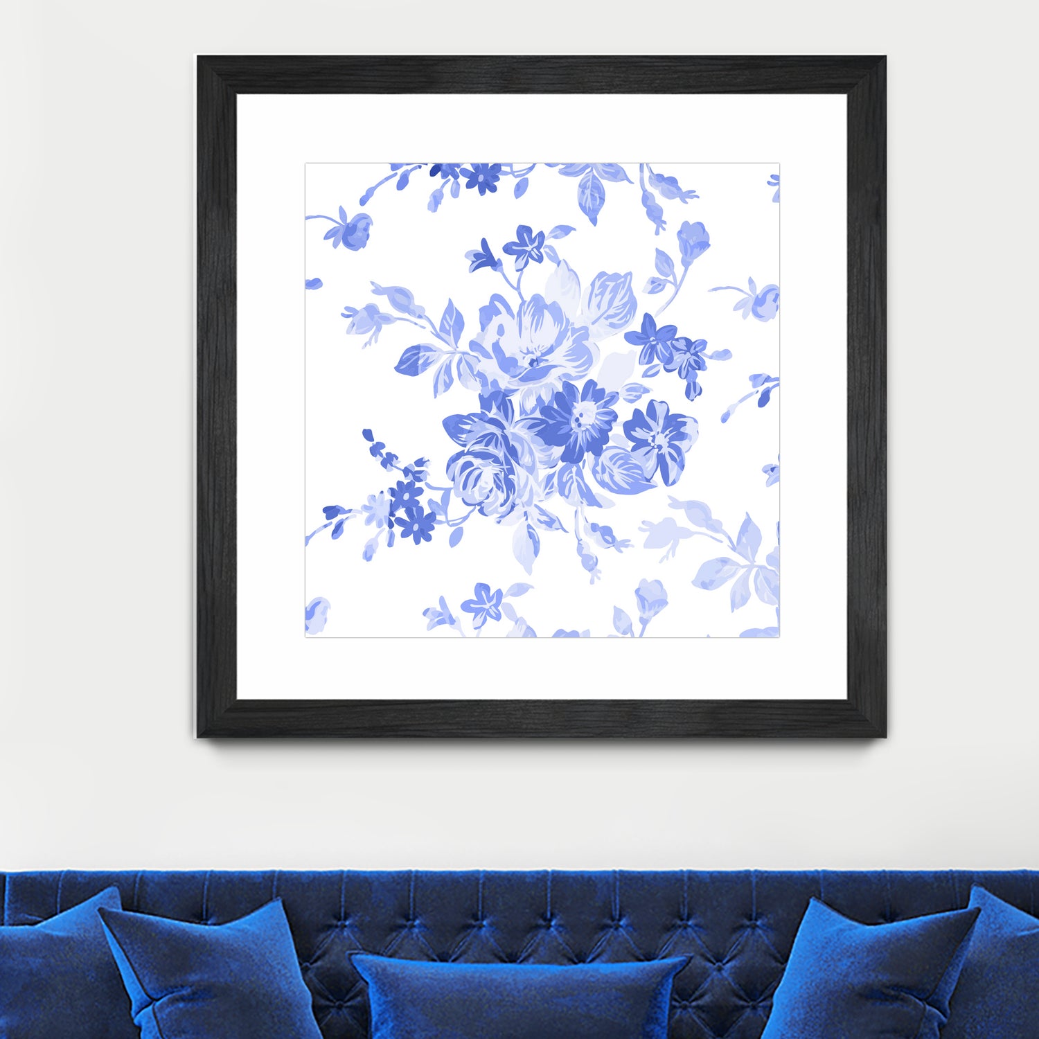 Blue Flowers - Floral Pattern Art by salome mikaberidze on GIANT ART - blue digital drawing