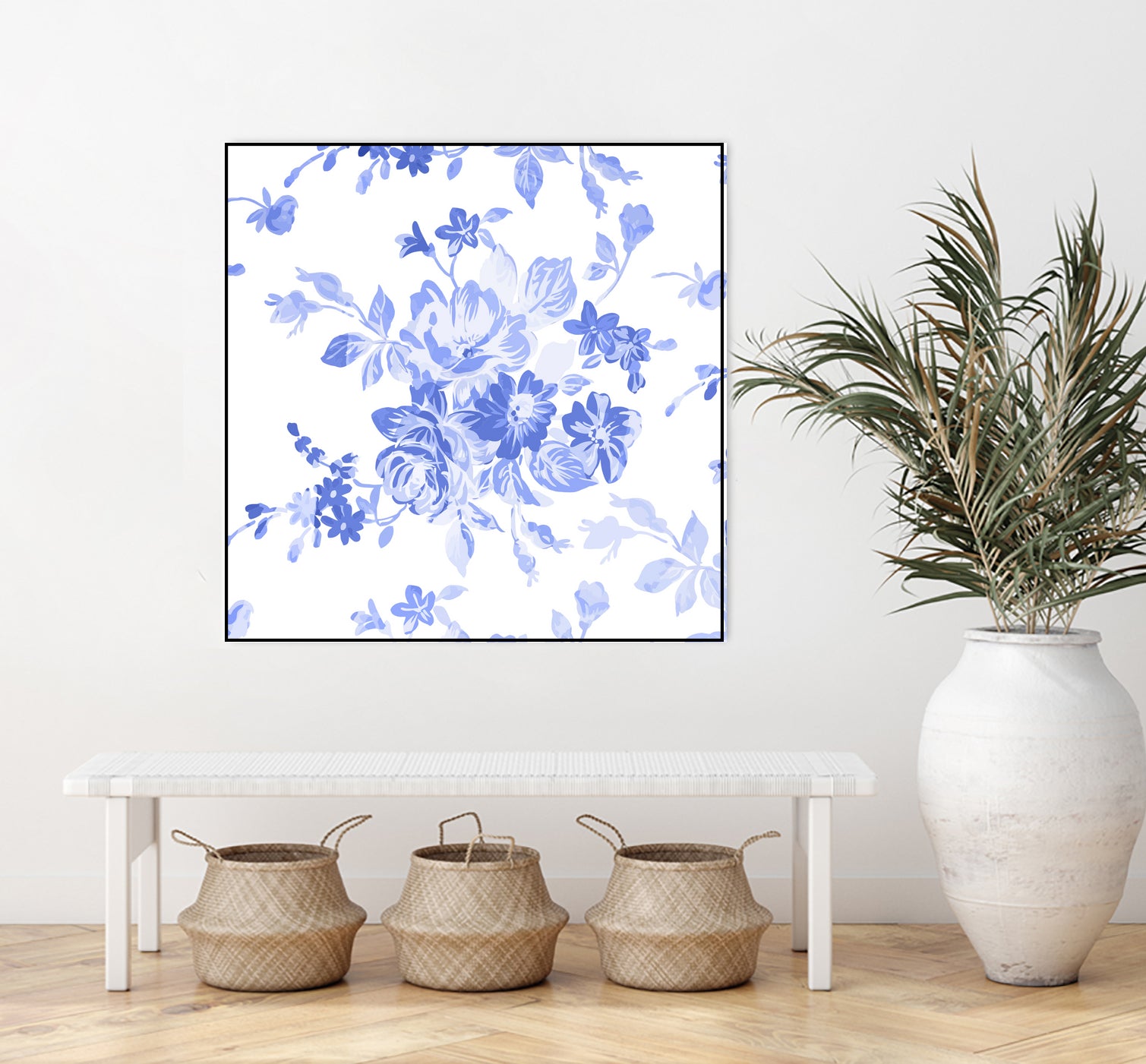 Blue Flowers - Floral Pattern Art by salome mikaberidze on GIANT ART - blue digital drawing