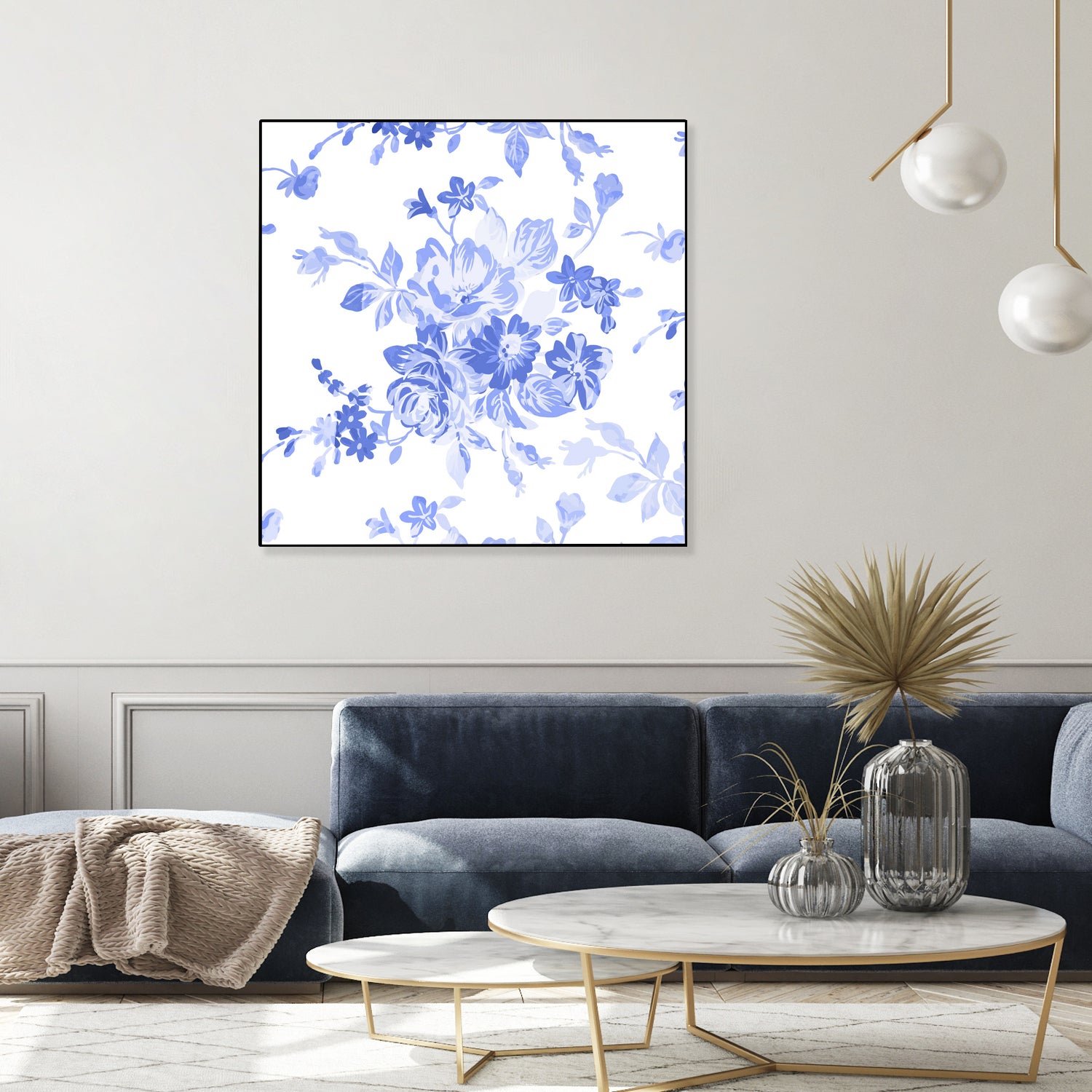 Blue Flowers - Floral Pattern Art by salome mikaberidze on GIANT ART - blue digital drawing