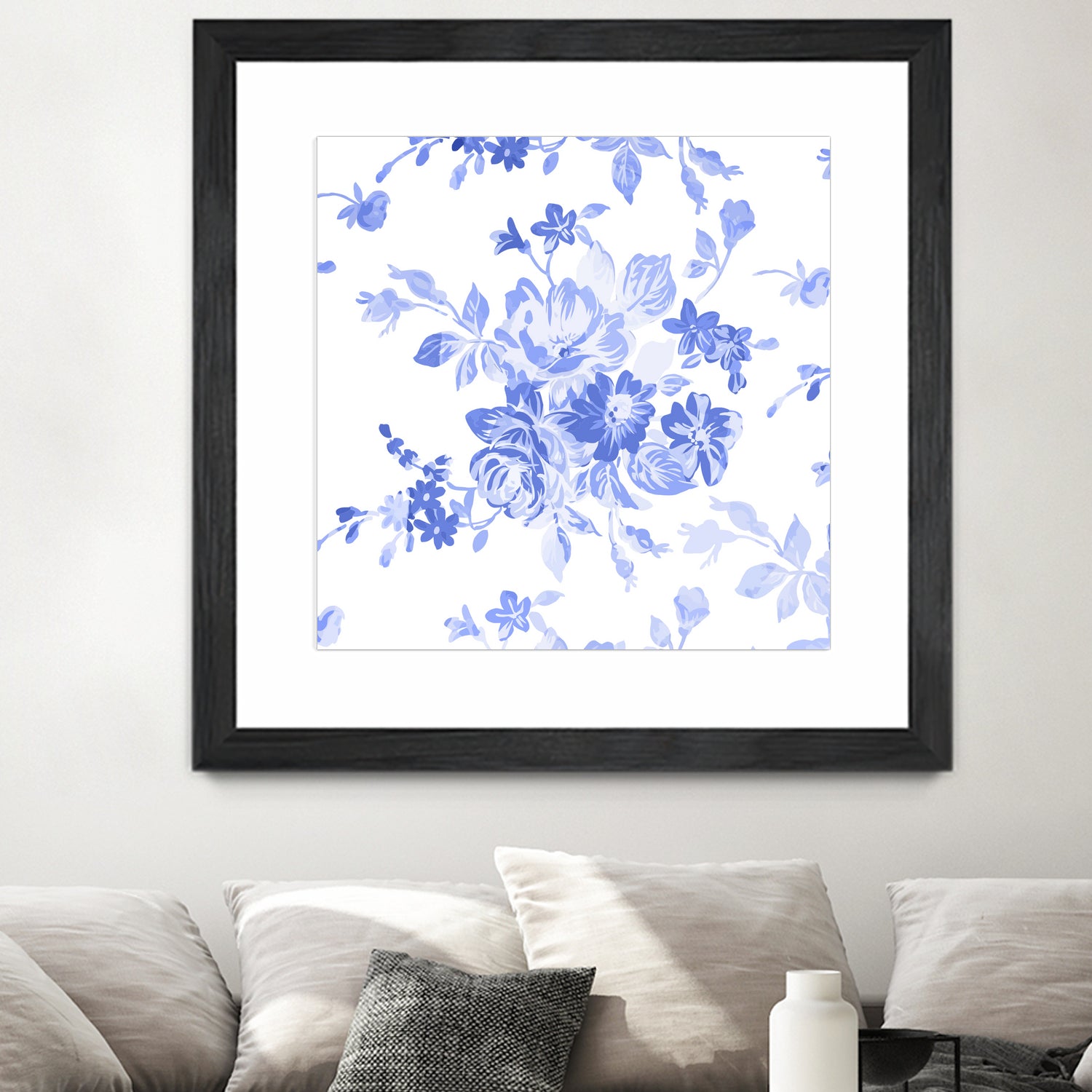 Blue Flowers - Floral Pattern Art by salome mikaberidze on GIANT ART - blue digital drawing