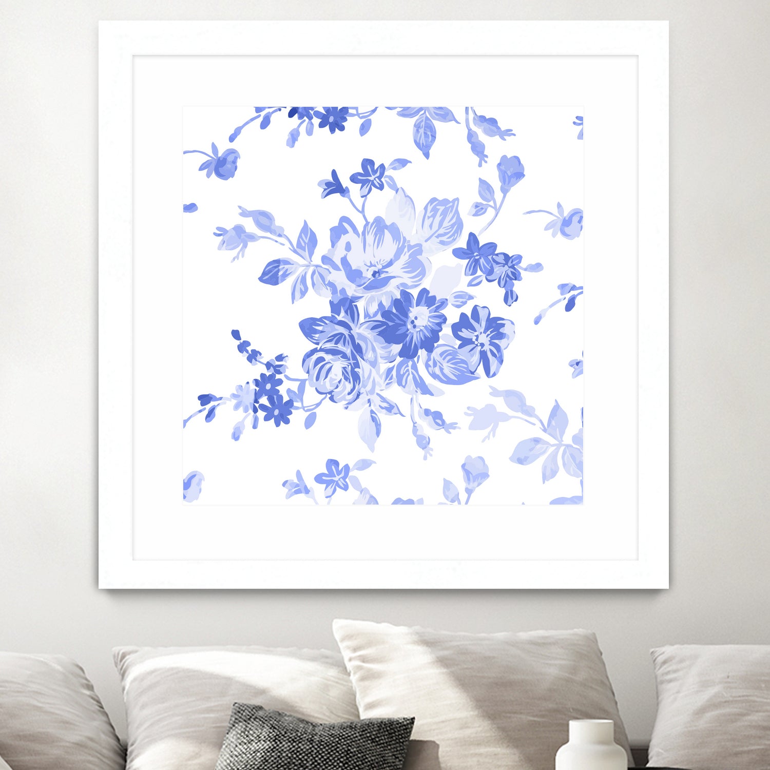 Blue Flowers - Floral Pattern Art by salome mikaberidze on GIANT ART - blue digital drawing