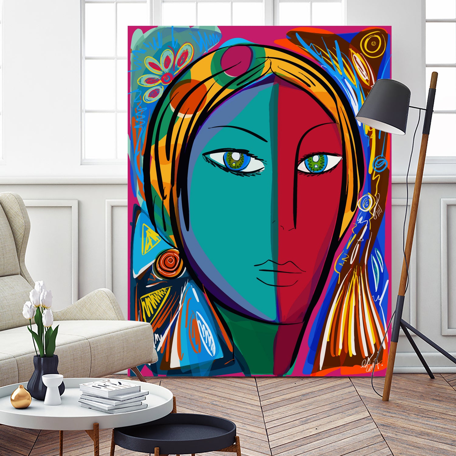 Pop Portrait Girl Fauvism by Emmanuel Signorino on GIANT ART - blue digital painting