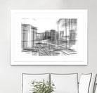 pencil drawing buildings in the city in black and white by sutee monchitnukul on GIANT ART - gray digital drawing