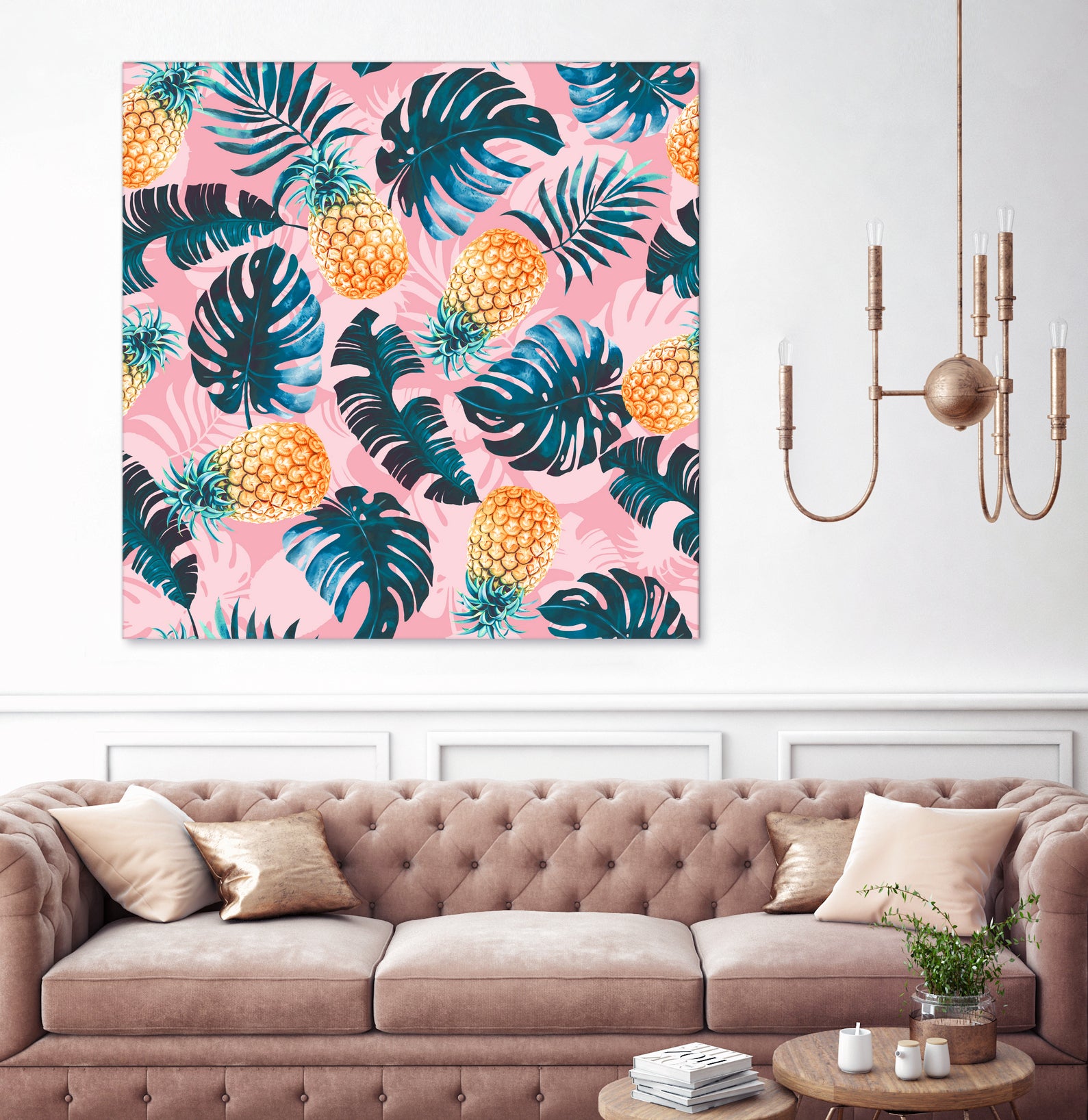 Pineapple and Leaf Pattern by burcu korkmazyurek on GIANT ART - pink digital painting