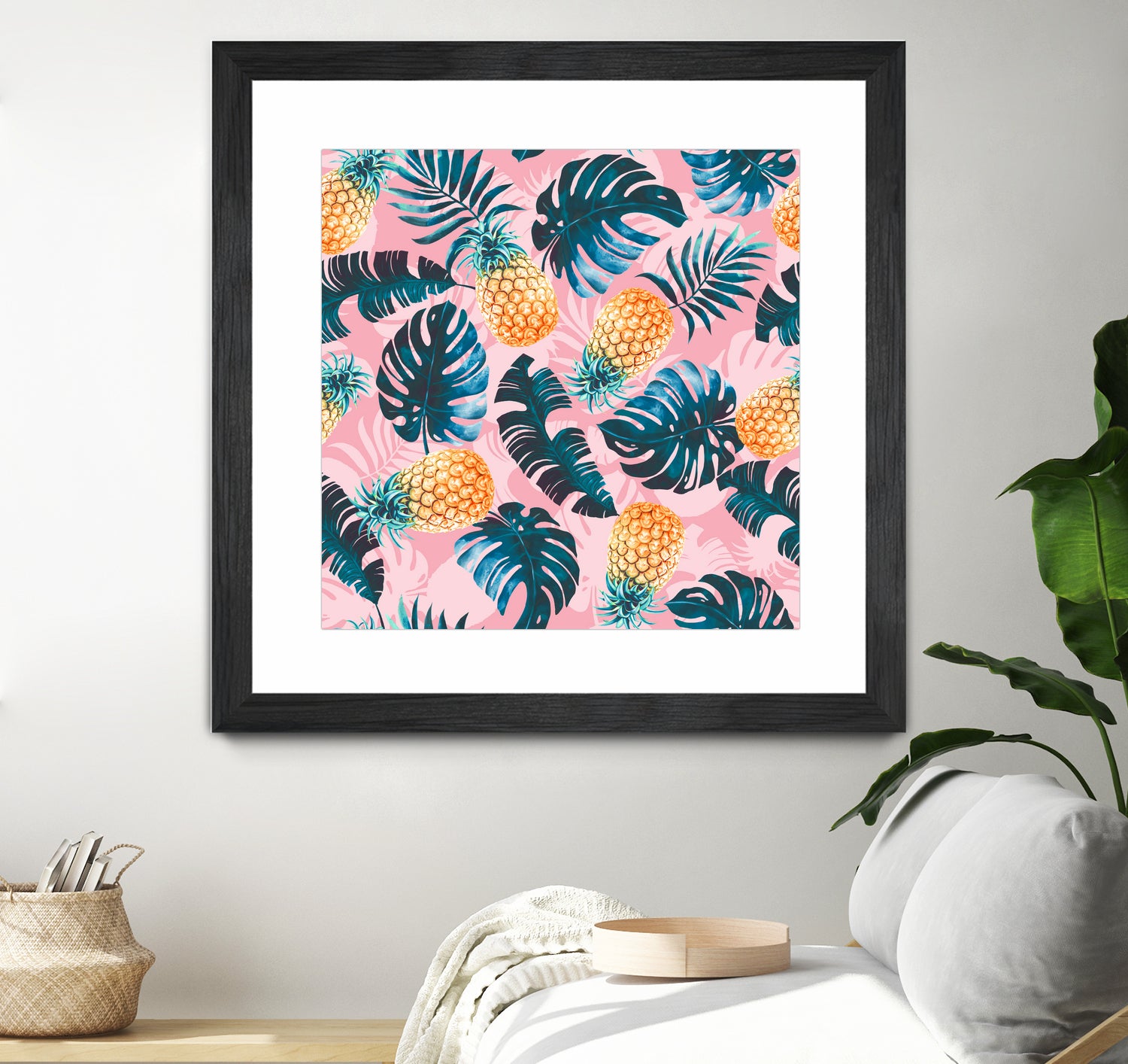 Pineapple and Leaf Pattern by burcu korkmazyurek on GIANT ART - pink digital painting