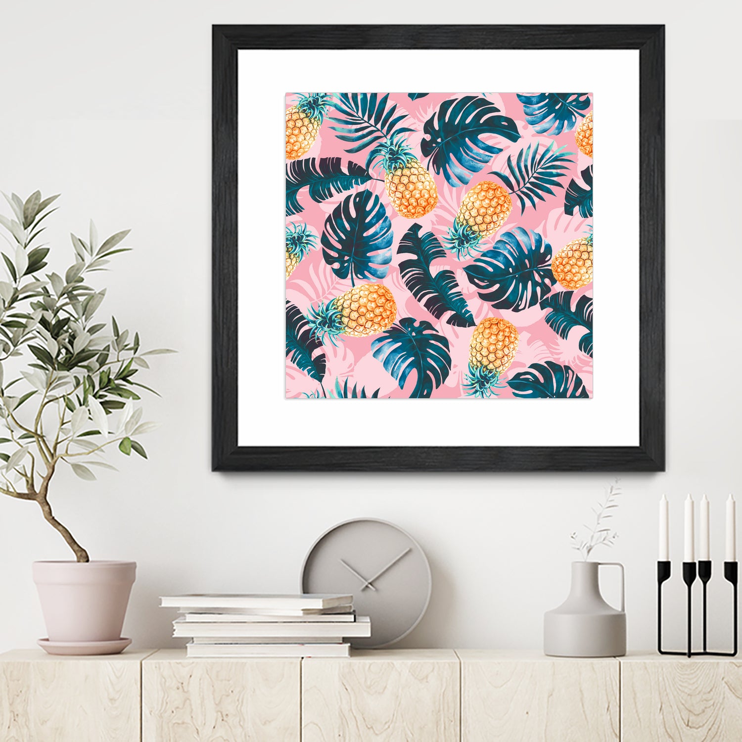 Pineapple and Leaf Pattern by burcu korkmazyurek on GIANT ART - pink digital painting