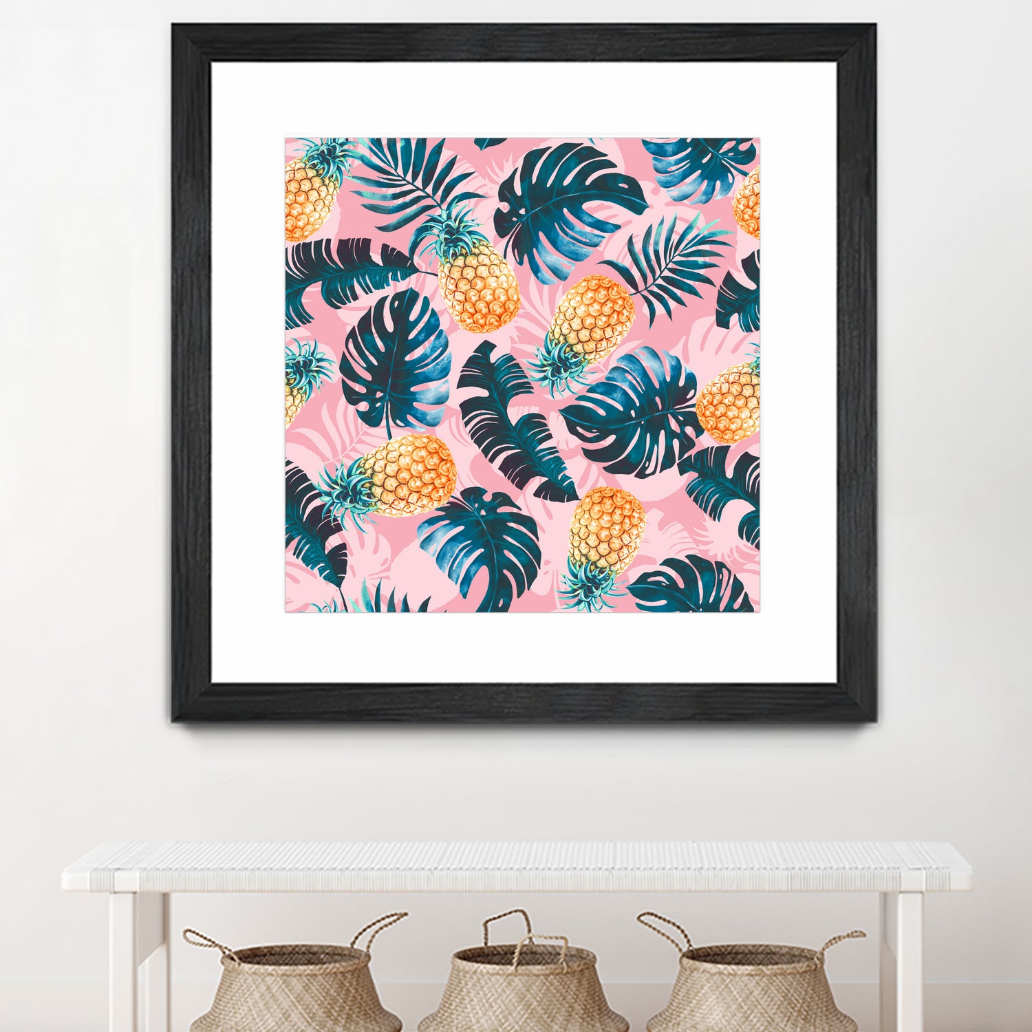 Pineapple and Leaf Pattern by burcu korkmazyurek on GIANT ART - pink digital painting