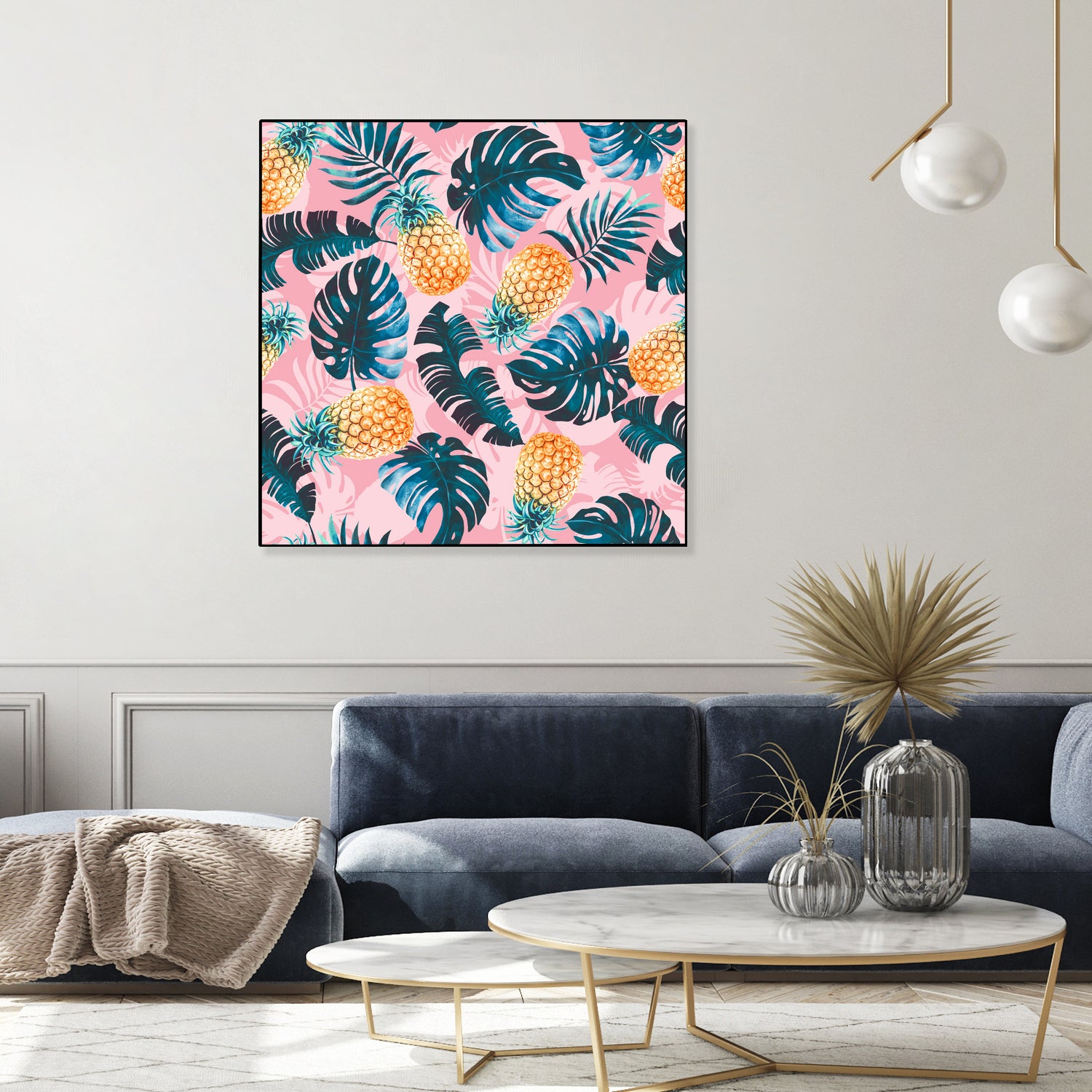 Pineapple and Leaf Pattern by burcu korkmazyurek on GIANT ART - pink digital painting