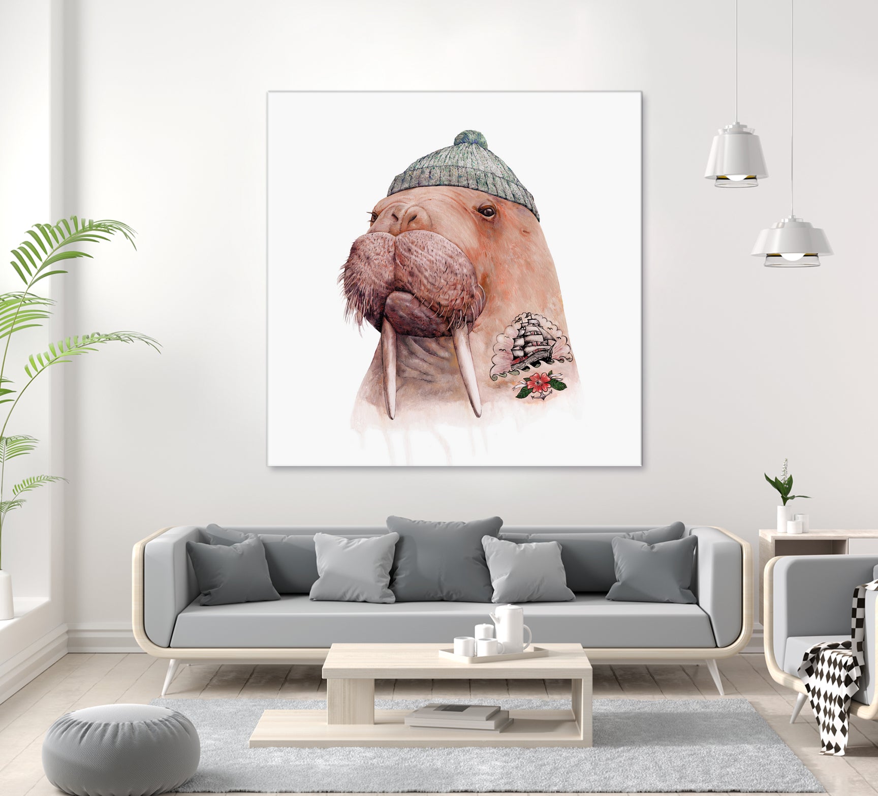 Tattooed Walrus by Tim McConnachie on GIANT ART - gray mixed media