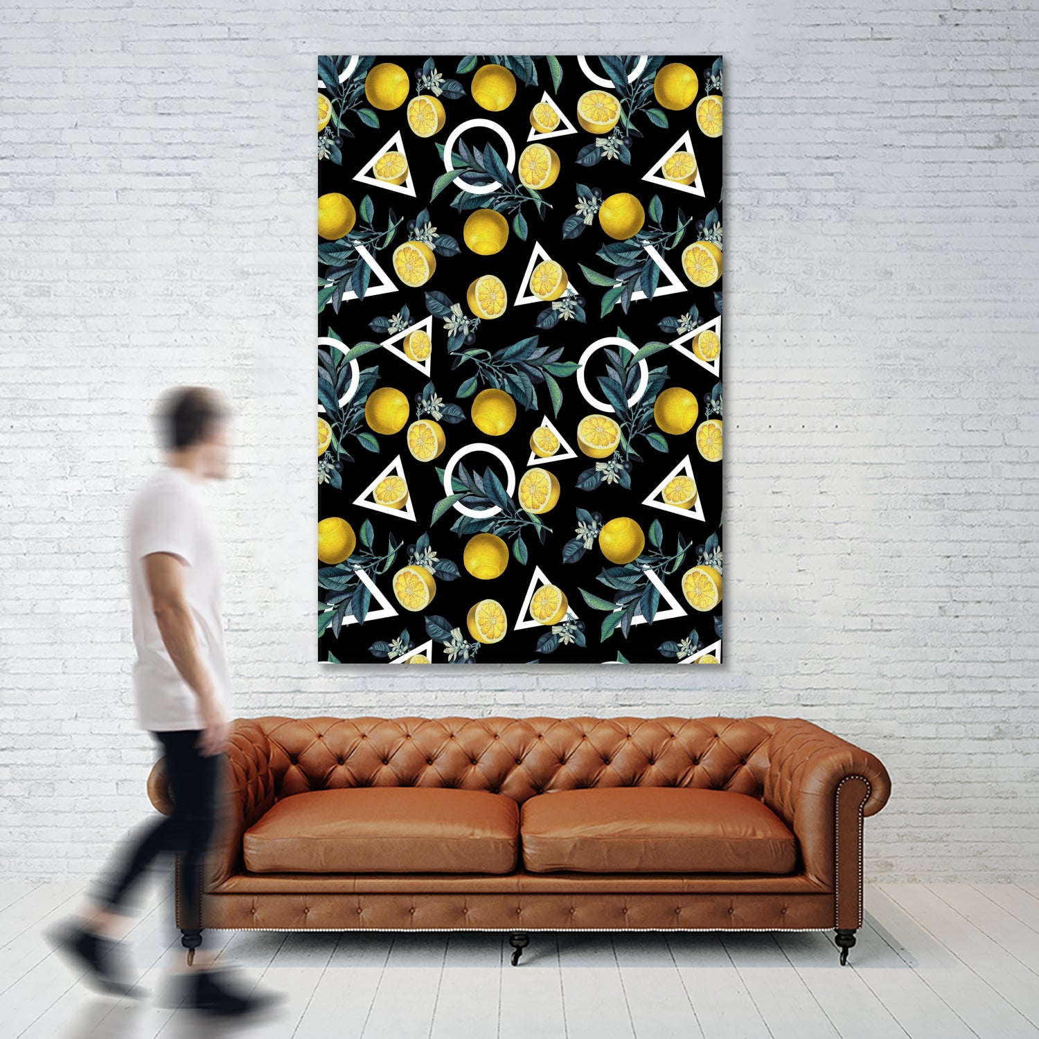 Geometric and Lemon pattern II by burcu korkmazyurek on GIANT ART - black digital painting