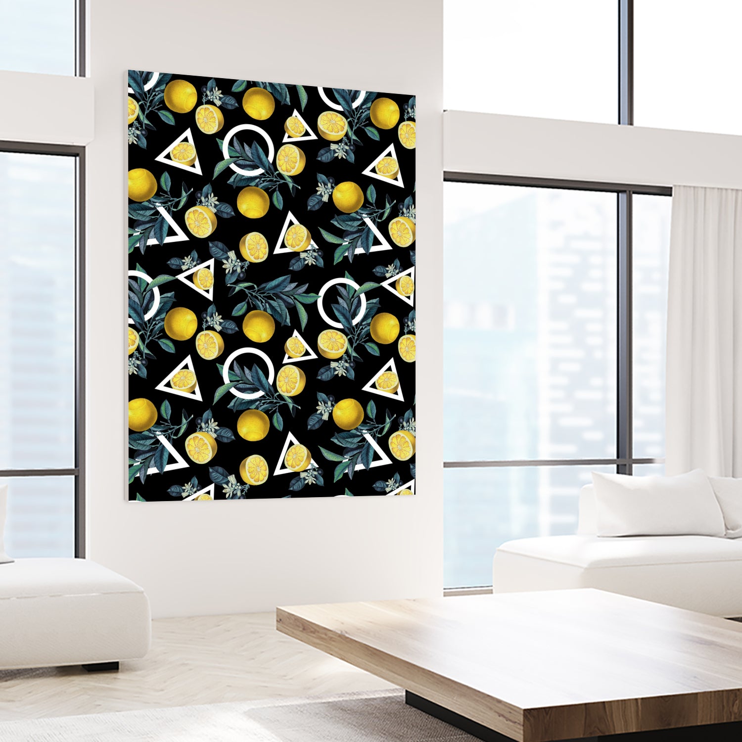 Geometric and Lemon pattern II by burcu korkmazyurek on GIANT ART - black digital painting