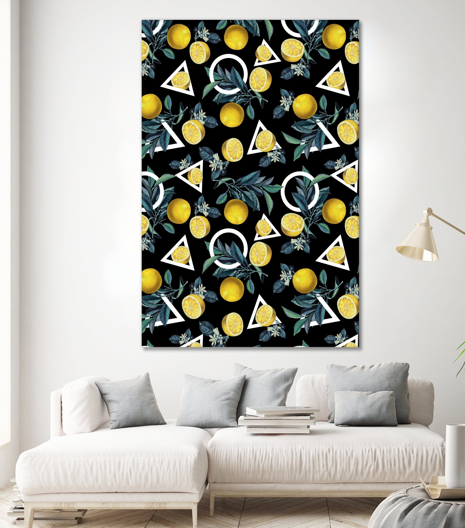 Geometric and Lemon pattern II by burcu korkmazyurek on GIANT ART - black digital painting