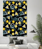 Geometric and Lemon pattern II by burcu korkmazyurek on GIANT ART - black digital painting