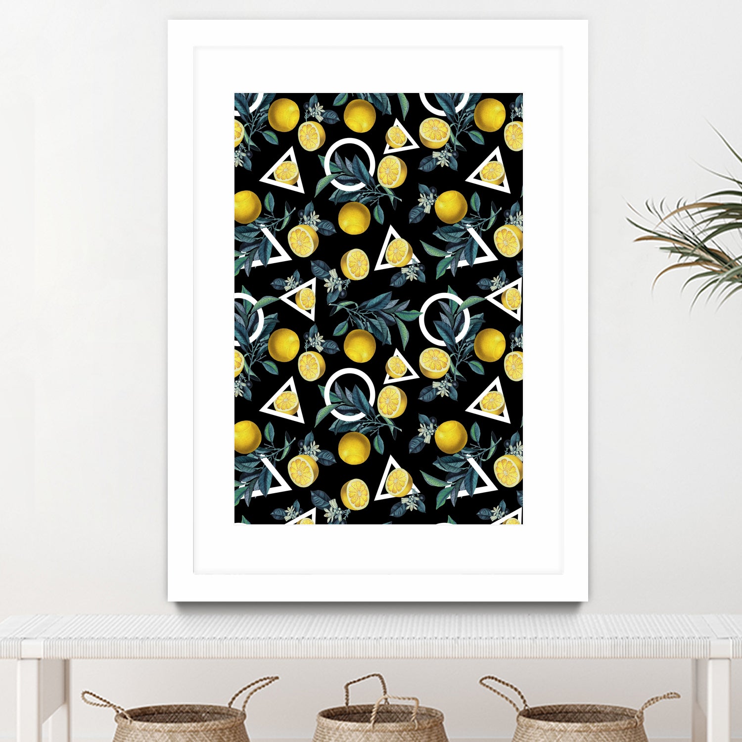 Geometric and Lemon pattern II by burcu korkmazyurek on GIANT ART - black digital painting