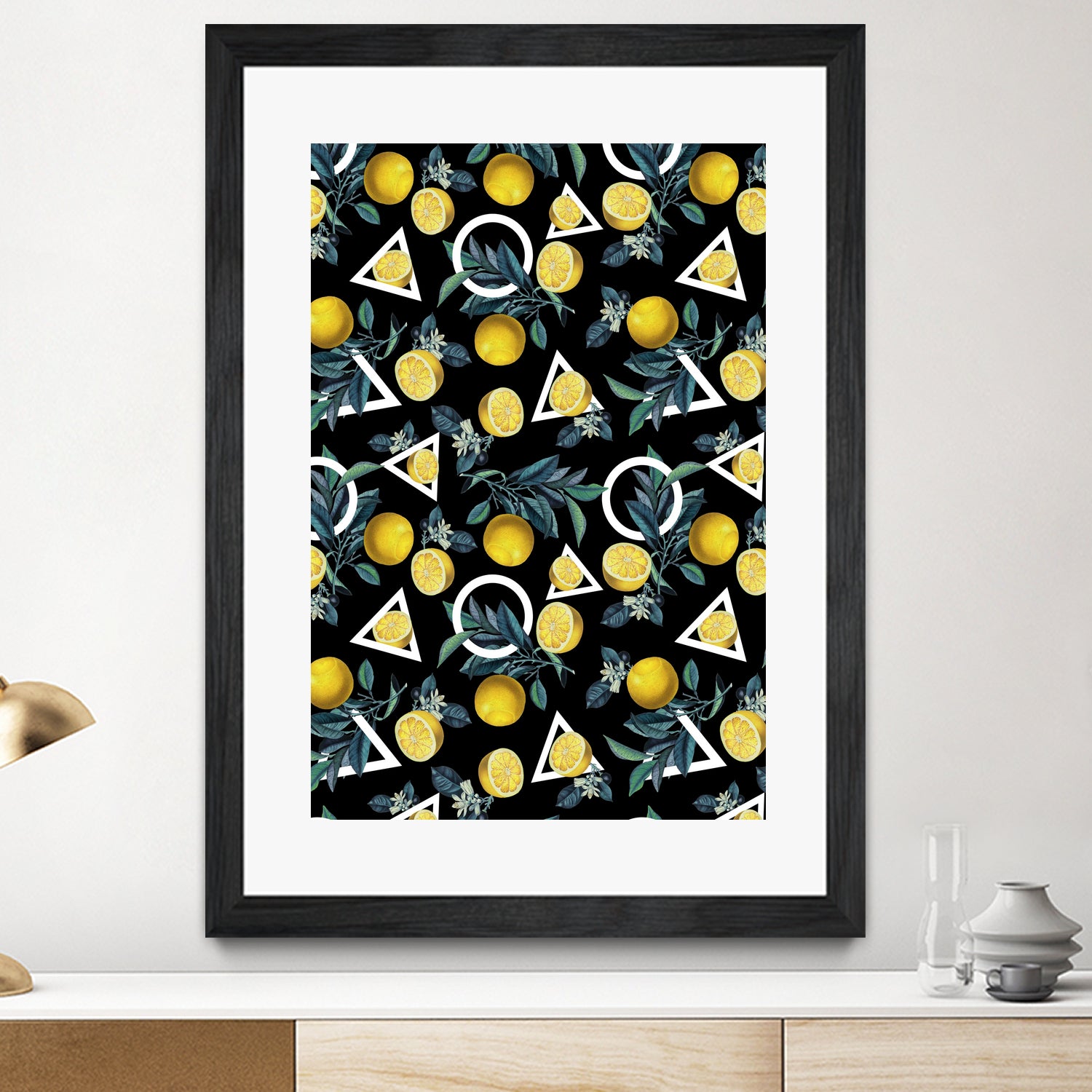 Geometric and Lemon pattern II by burcu korkmazyurek on GIANT ART - black digital painting