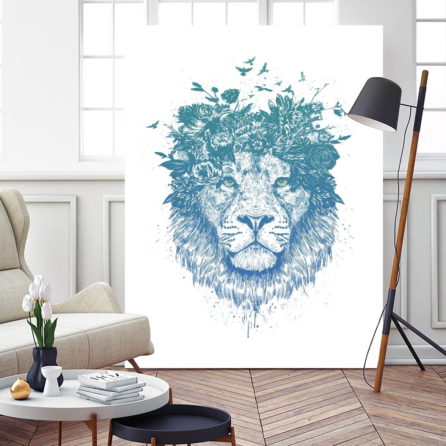 Floral lion by Solti Balázs on GIANT ART - white digital drawing