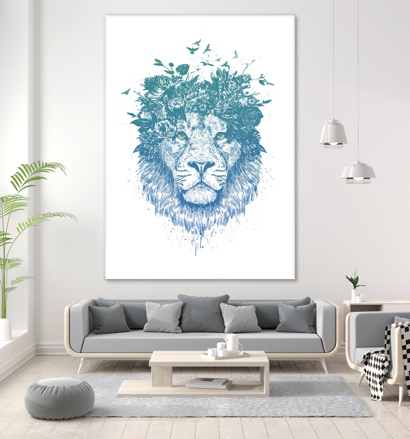 Floral lion by Solti Balázs on GIANT ART - white digital drawing