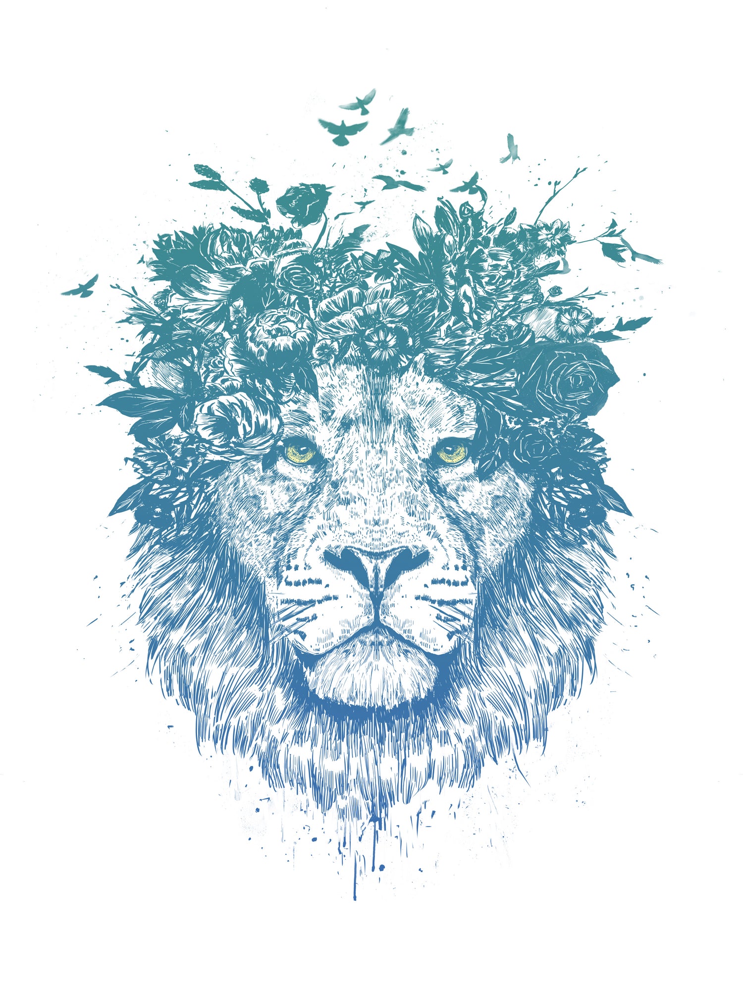 Floral lion by Solti Balázs on GIANT ART - white digital drawing