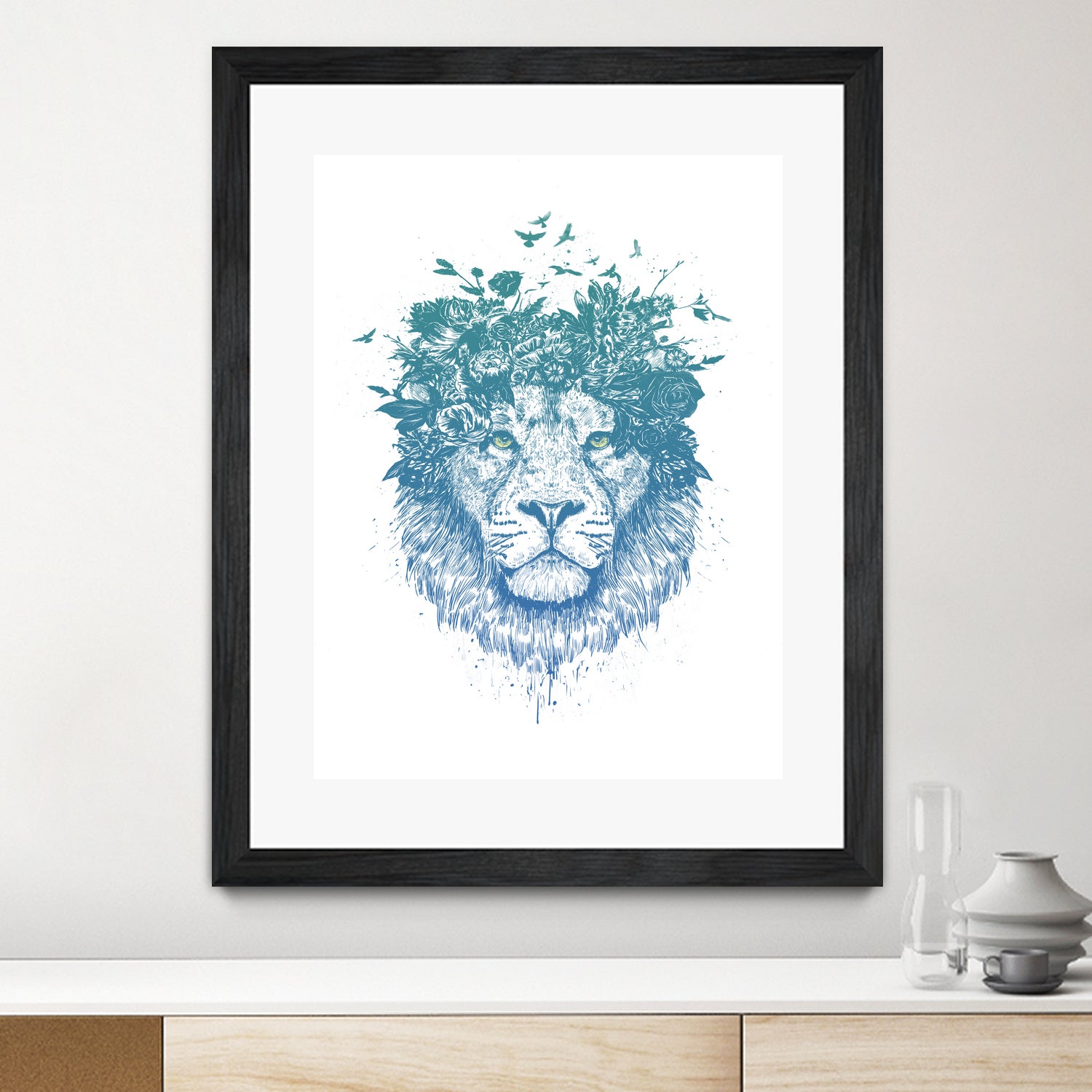 Floral lion by Solti Balázs on GIANT ART - white digital drawing