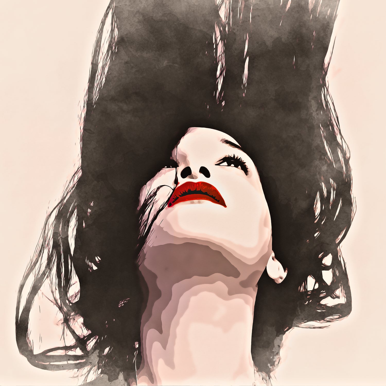 Woman upside down - painting in watercolor by CADET Pierre on GIANT ART - black digital painting