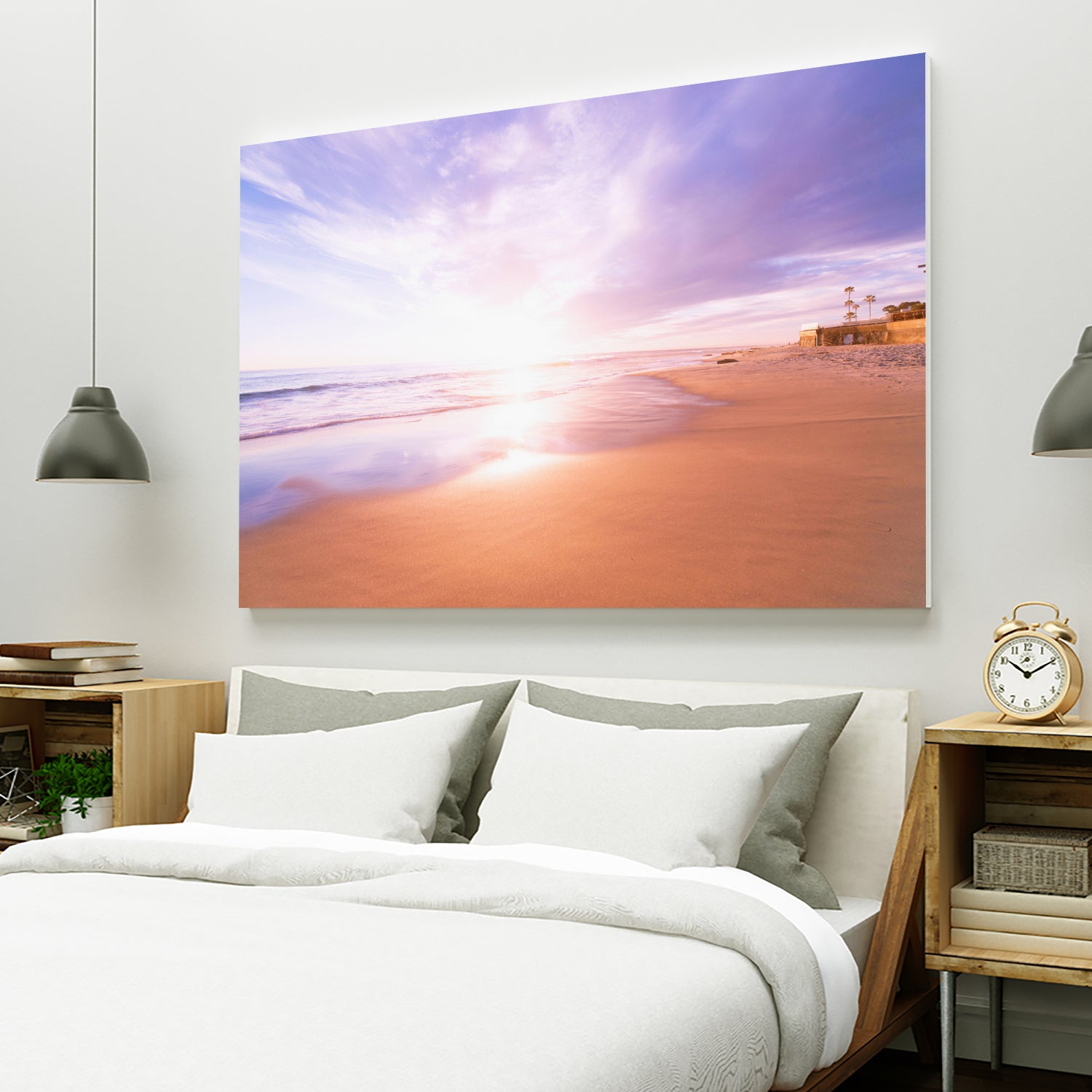 Sunset Beach Scene, Summertime, Pastel Sky by Petra Lang on GIANT ART - pink photo illustration