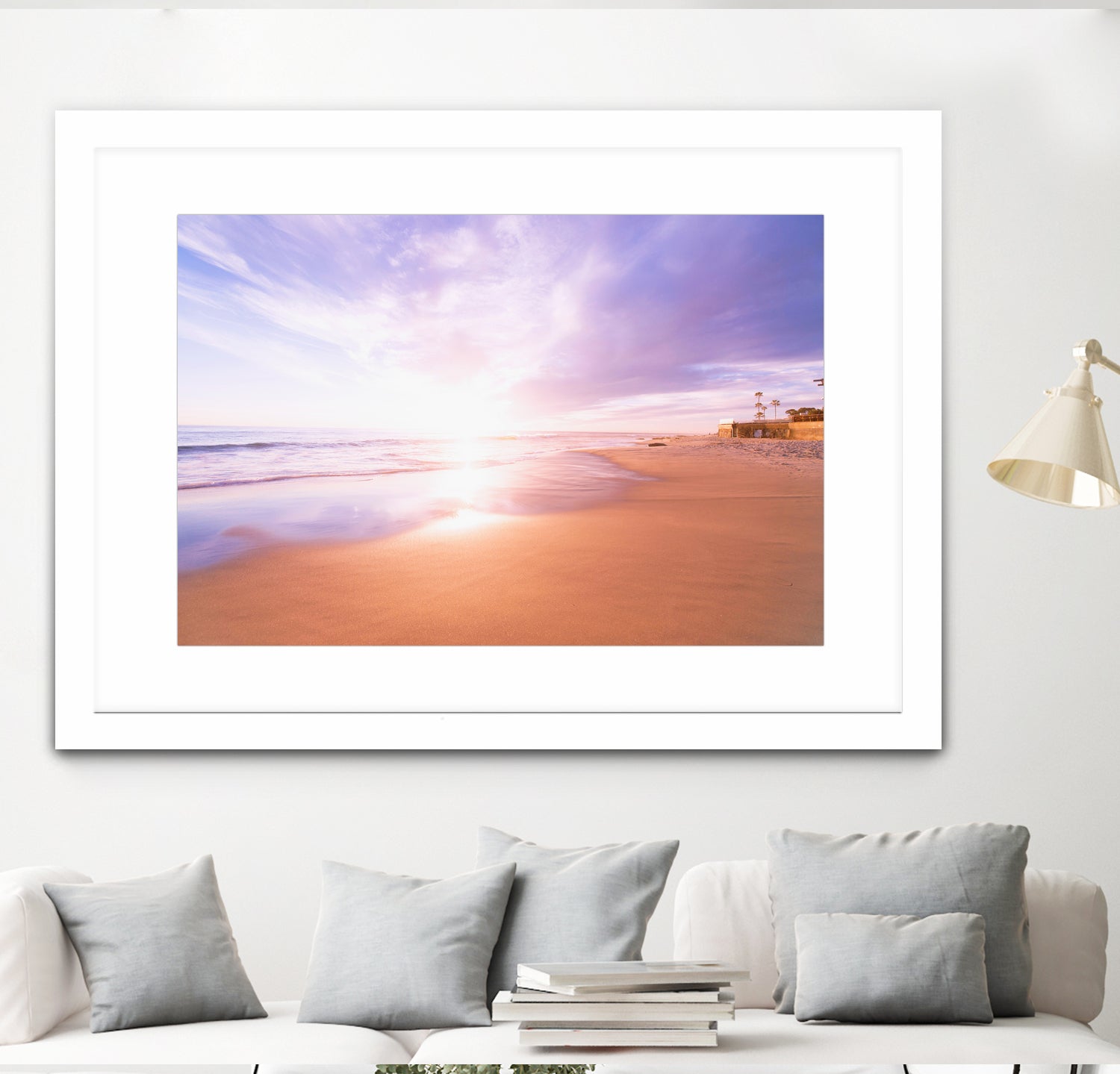 Sunset Beach Scene, Summertime, Pastel Sky by Petra Lang on GIANT ART - pink photo illustration