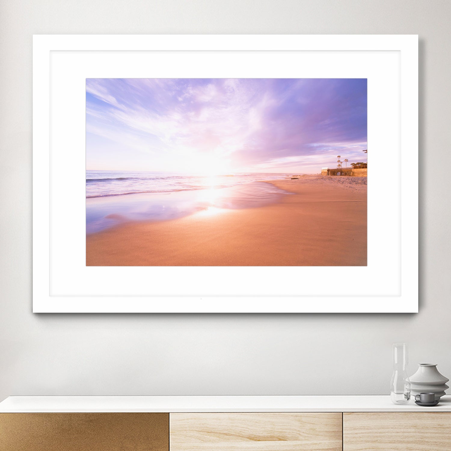 Sunset Beach Scene, Summertime, Pastel Sky by Petra Lang on GIANT ART - pink photo illustration