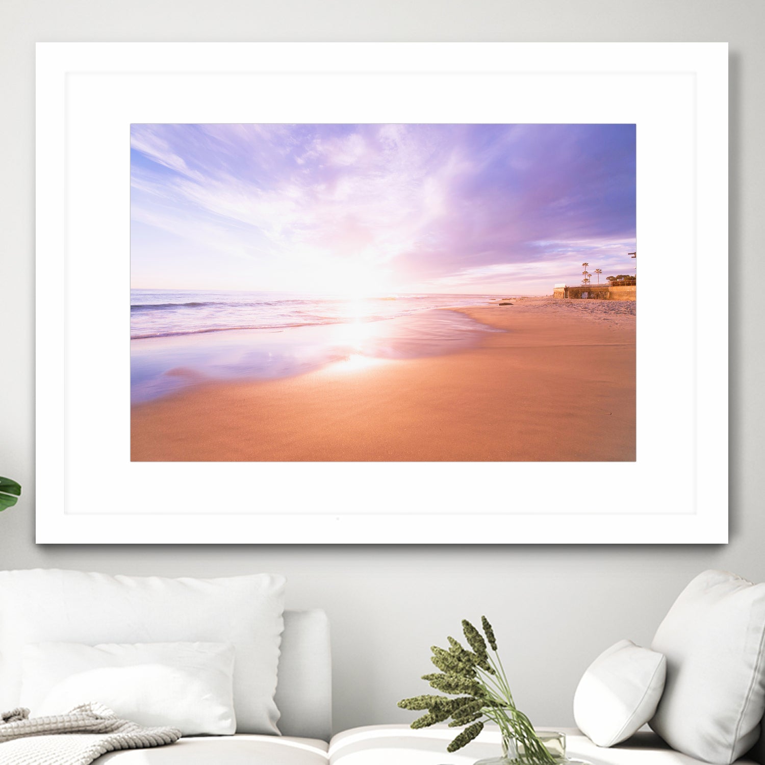 Sunset Beach Scene, Summertime, Pastel Sky by Petra Lang on GIANT ART - pink photo illustration