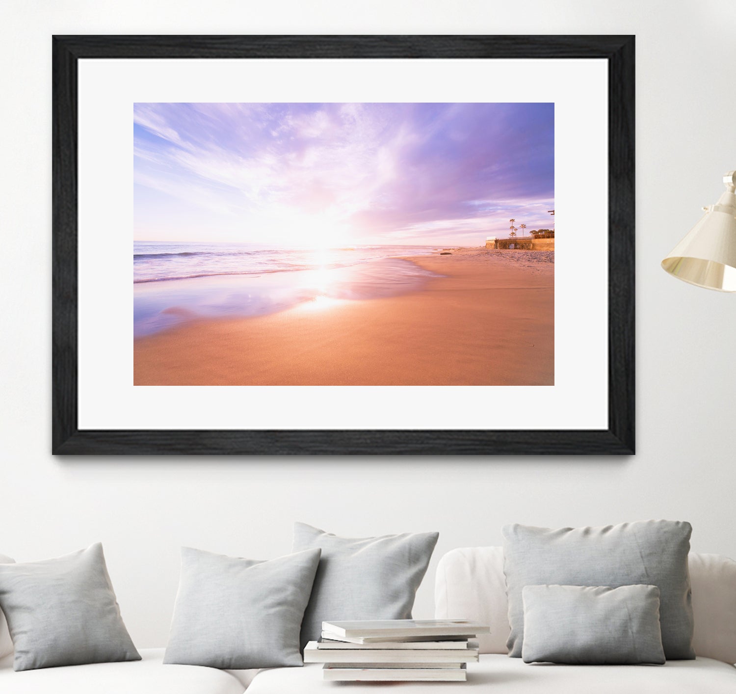 Sunset Beach Scene, Summertime, Pastel Sky by Petra Lang on GIANT ART - pink photo illustration