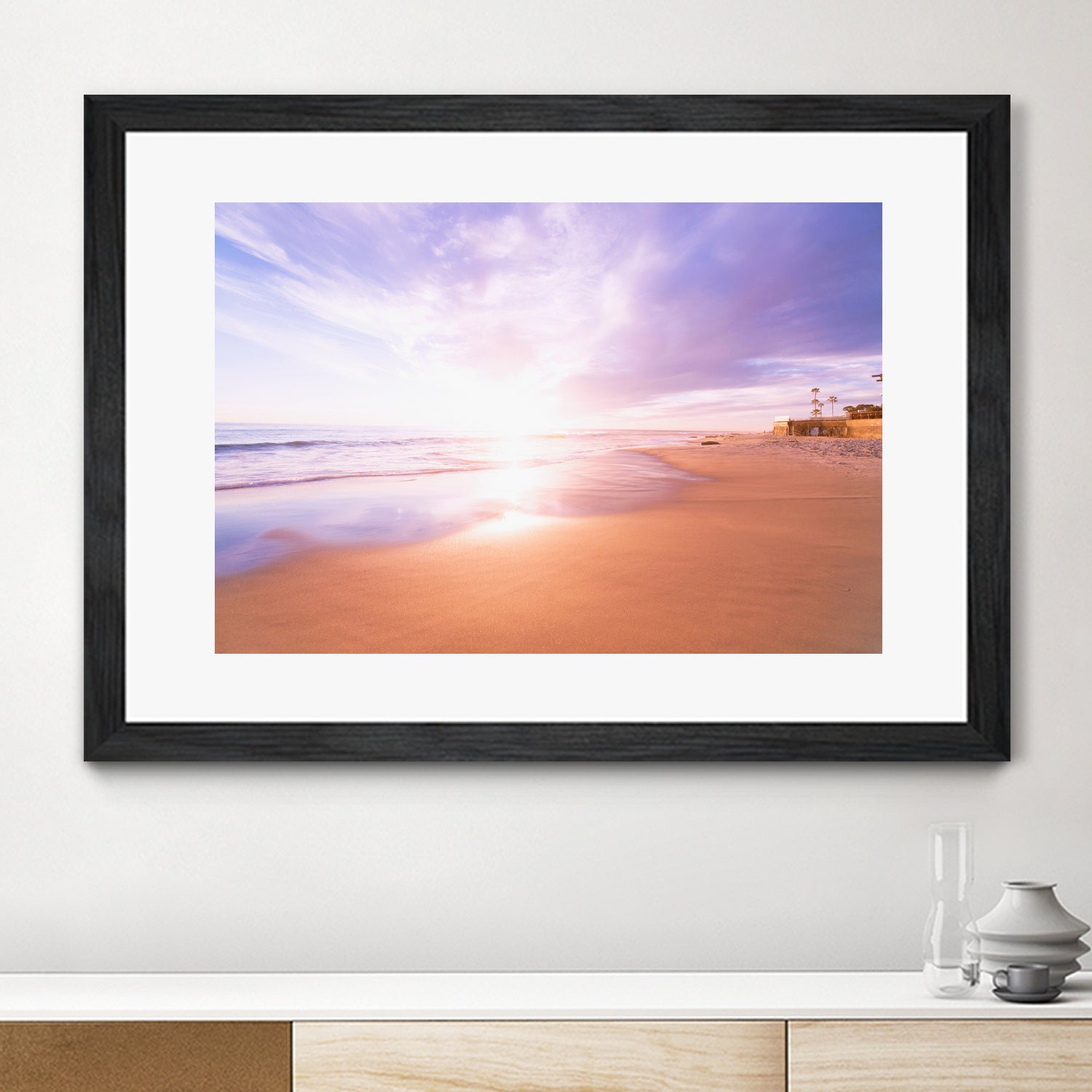 Sunset Beach Scene, Summertime, Pastel Sky by Petra Lang on GIANT ART - pink photo illustration