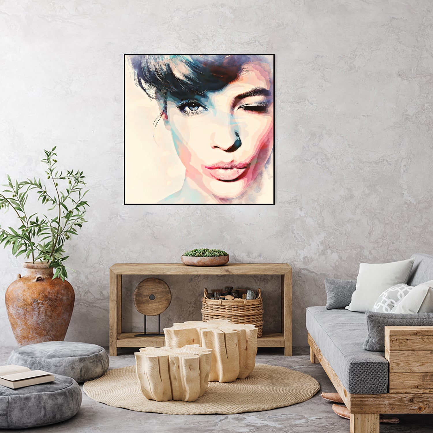 wink - painting watercolor by CADET Pierre on GIANT ART - blue digital painting