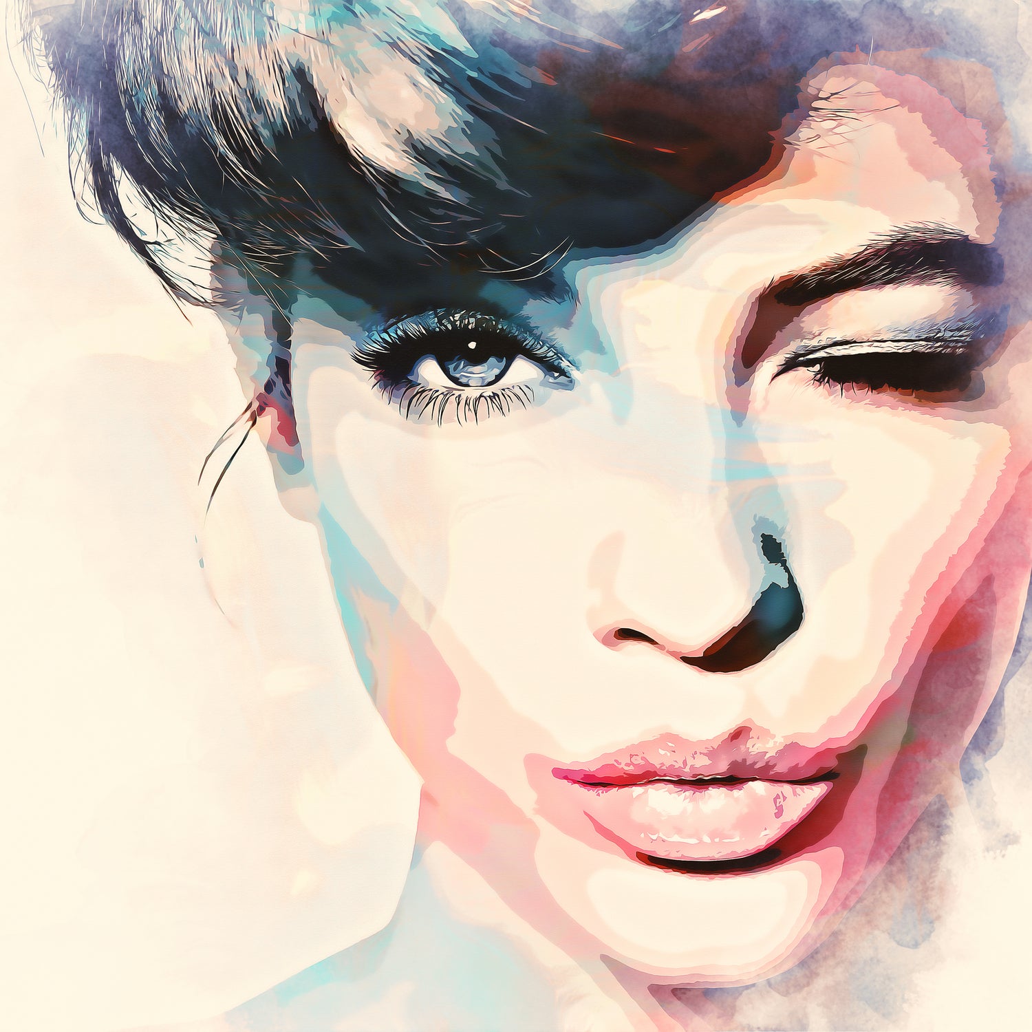 wink - painting watercolor by CADET Pierre on GIANT ART - blue digital painting