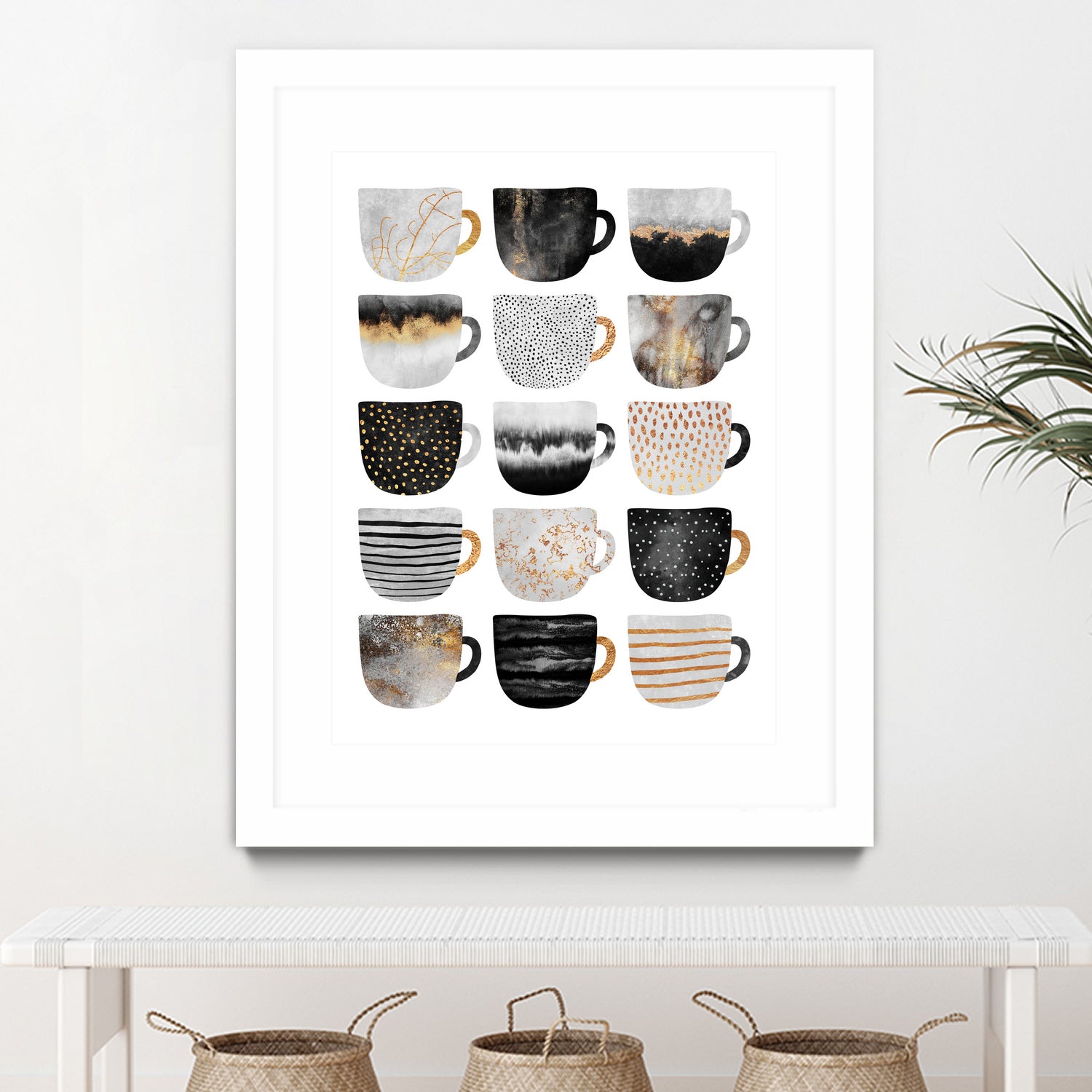 Pretty Coffee Cups 3 - White by Elisabeth Fredriksson on GIANT ART - gray digital painting