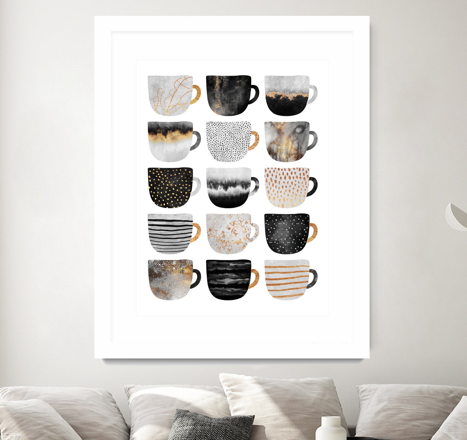 Pretty Coffee Cups 3 - White by Elisabeth Fredriksson on GIANT ART - gray digital painting