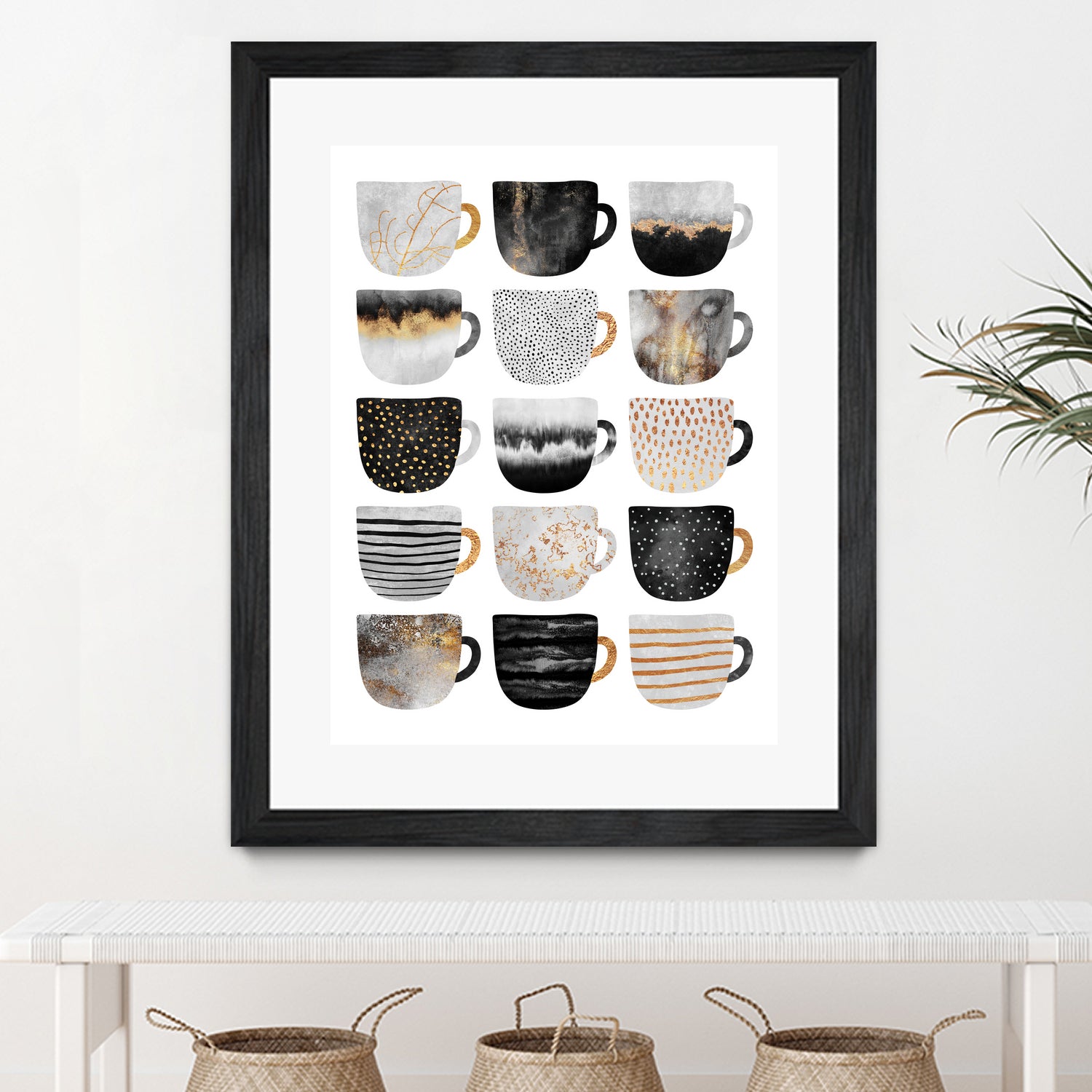 Pretty Coffee Cups 3 - White by Elisabeth Fredriksson on GIANT ART - gray digital painting