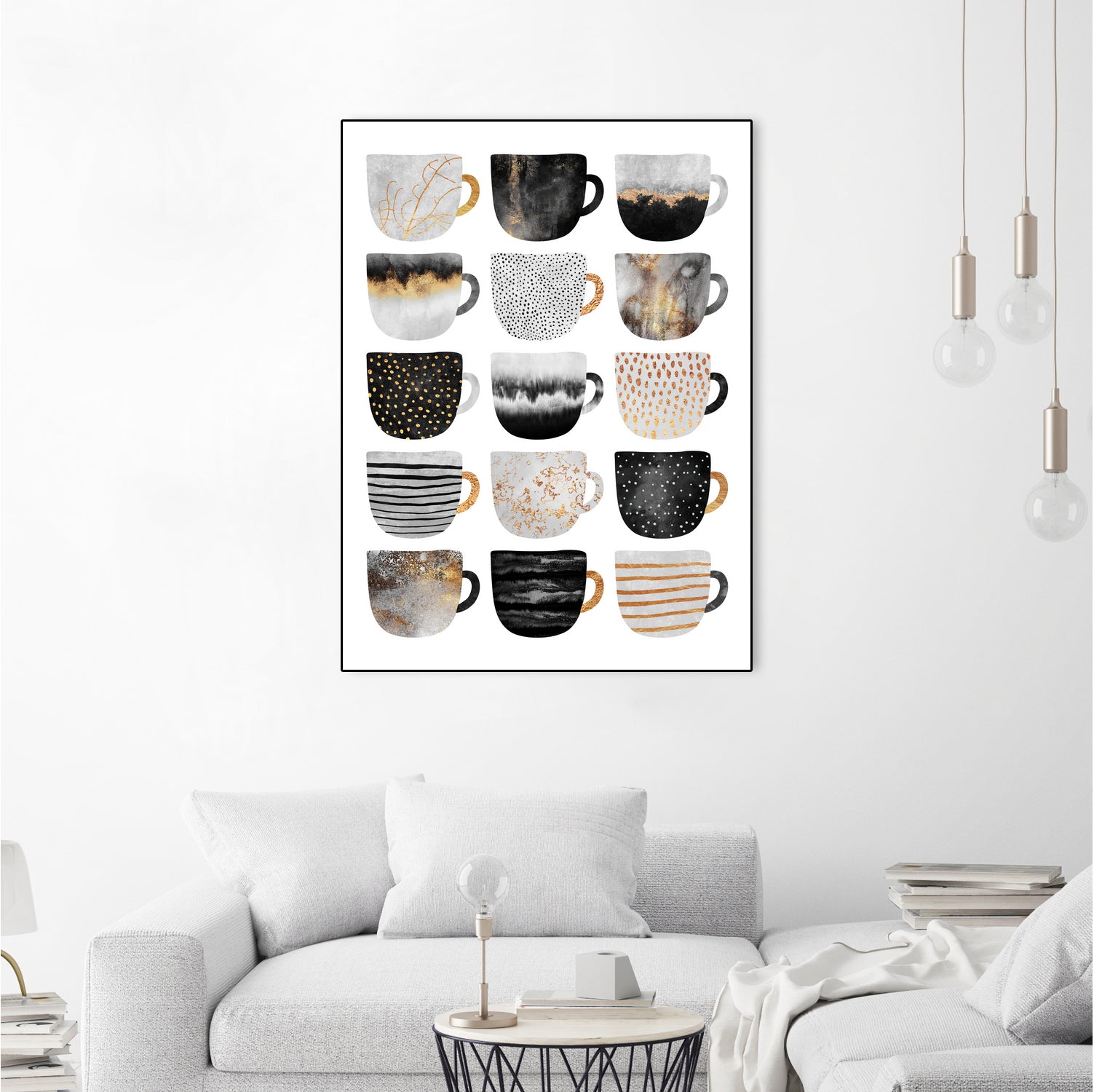 Pretty Coffee Cups 3 - White by Elisabeth Fredriksson on GIANT ART - gray digital painting