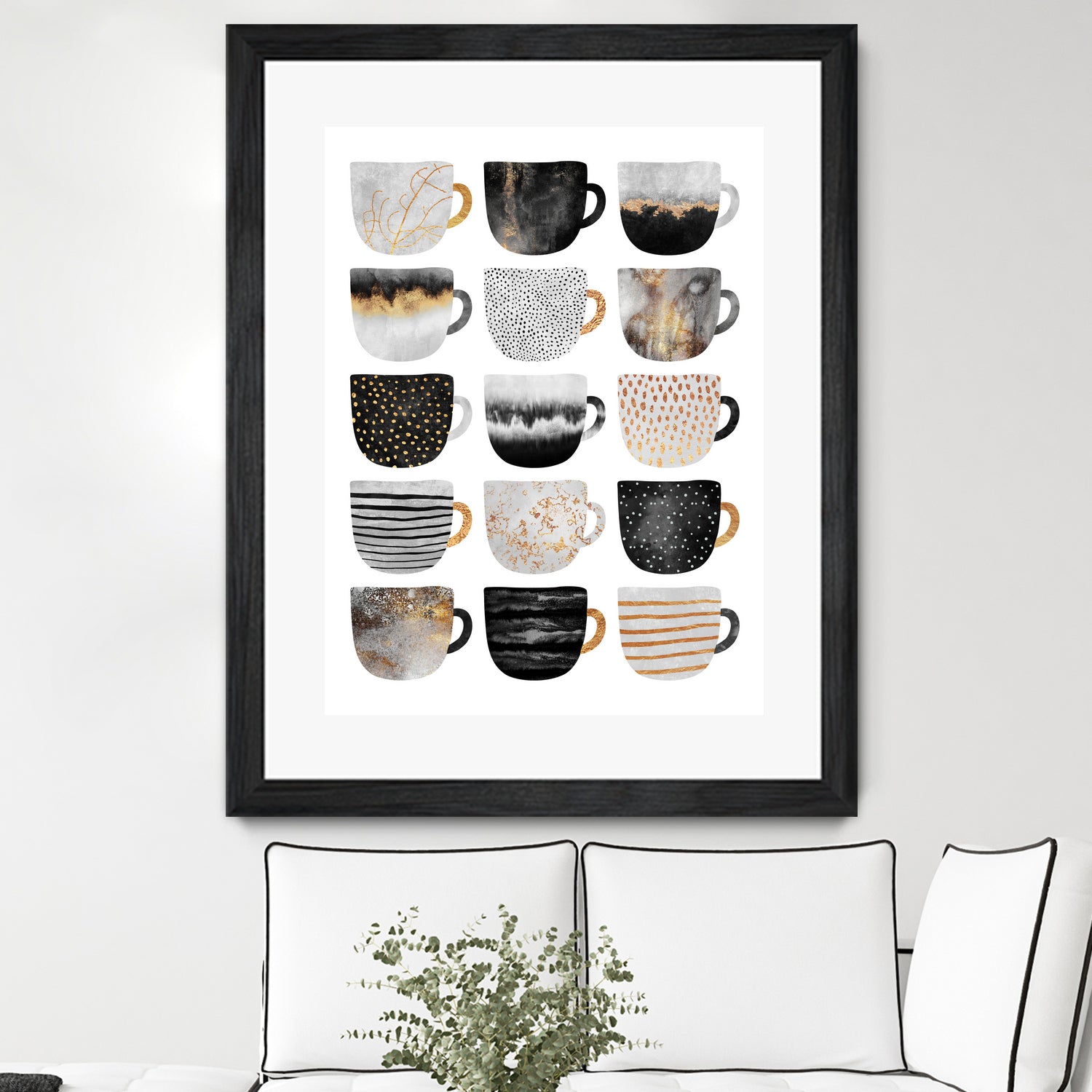 Pretty Coffee Cups 3 - White by Elisabeth Fredriksson on GIANT ART - gray digital painting