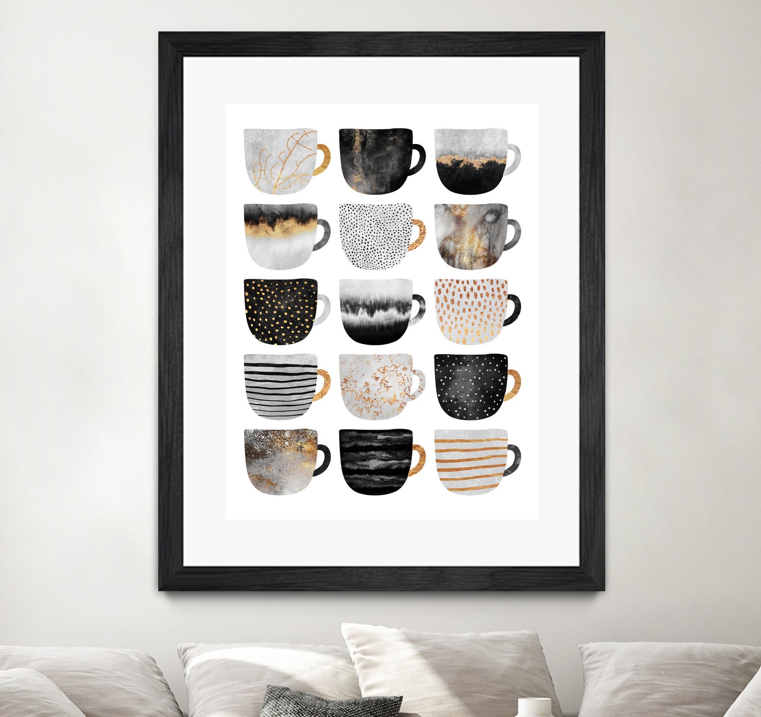 Pretty Coffee Cups 3 - White by Elisabeth Fredriksson on GIANT ART - gray digital painting