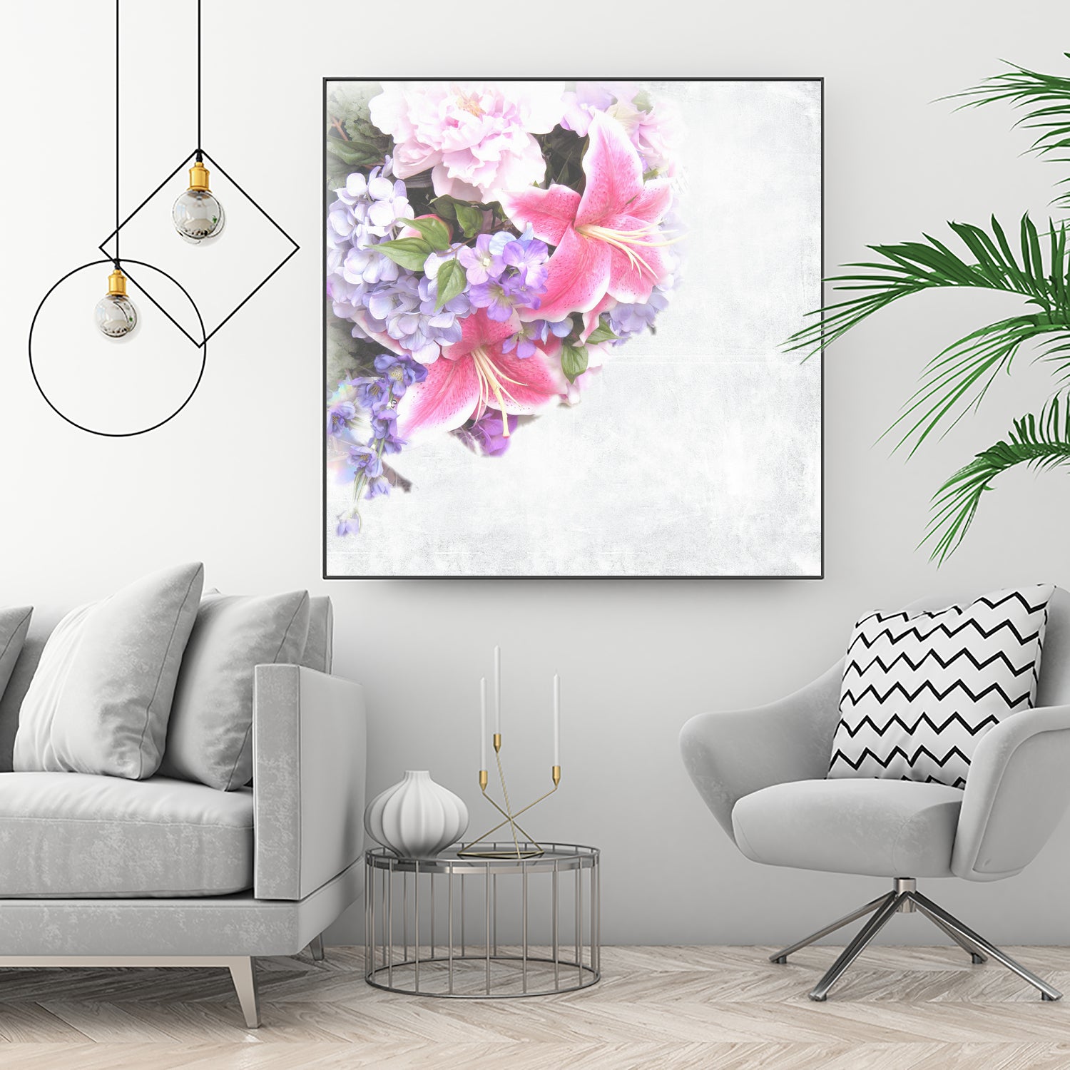 Vintage Flowers Lily by Sven Herkenrath on GIANT ART - pink mixed media